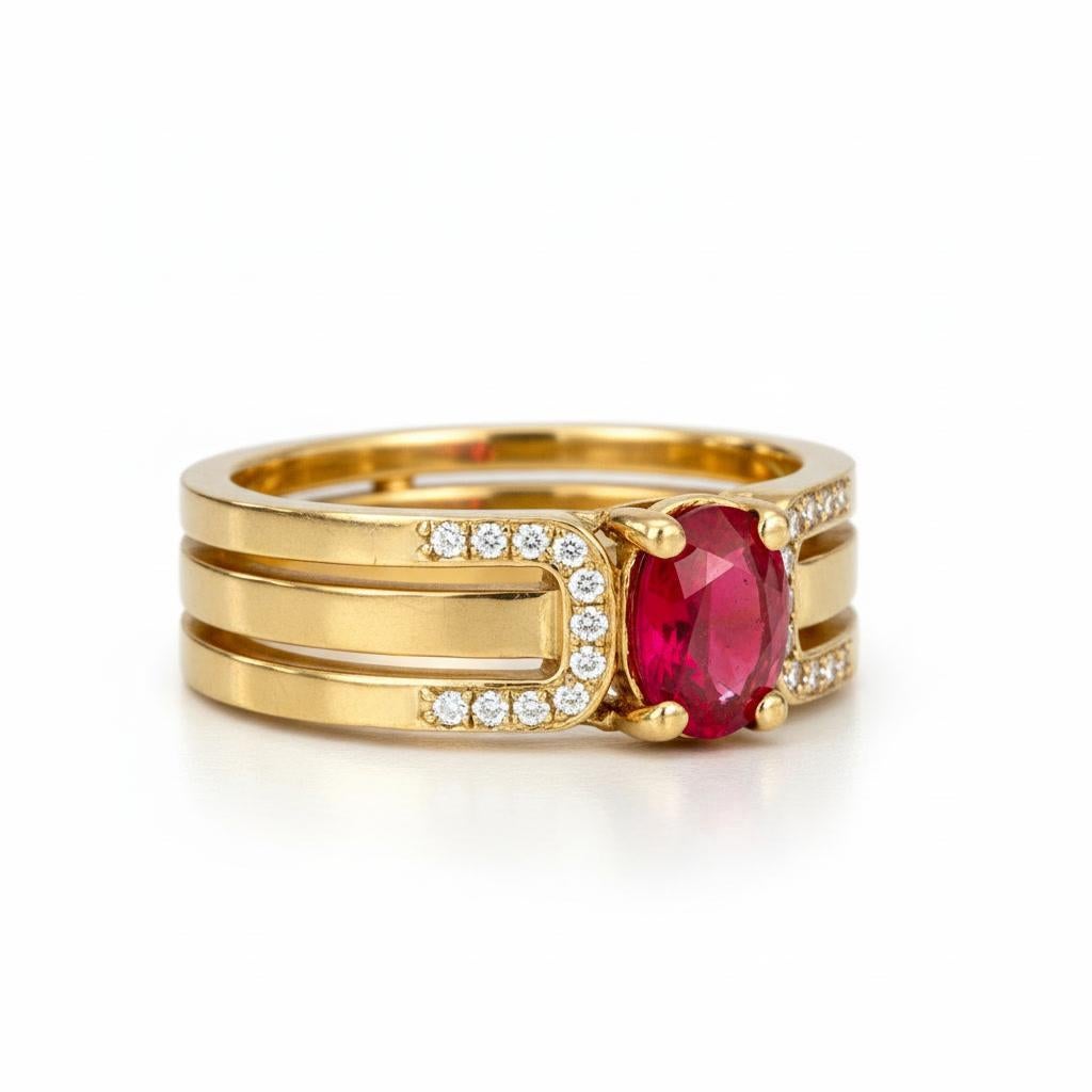 Split Shank Oval Ruby Engagement Silver, Gold Ring - image 4