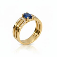 Split Shank oval sapphire engagement silver, gold ring