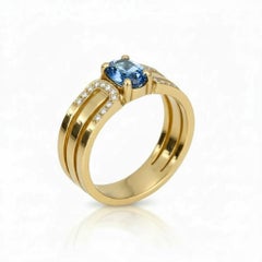 Split Shank oval topaz engagement silver, gold ring