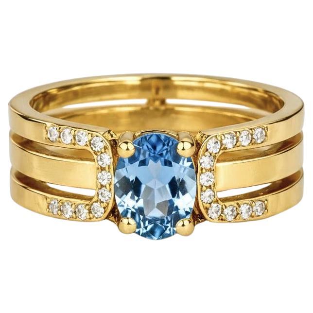 Split Shank oval topaz engagement silver, gold ring