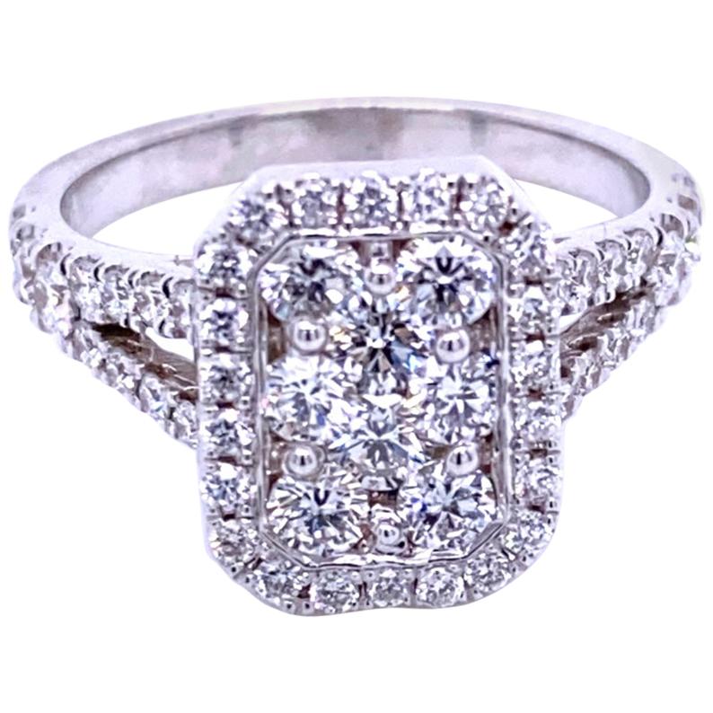 Split Shank Pave Set Diamond Engagement Ring with Halo and Cluster Center