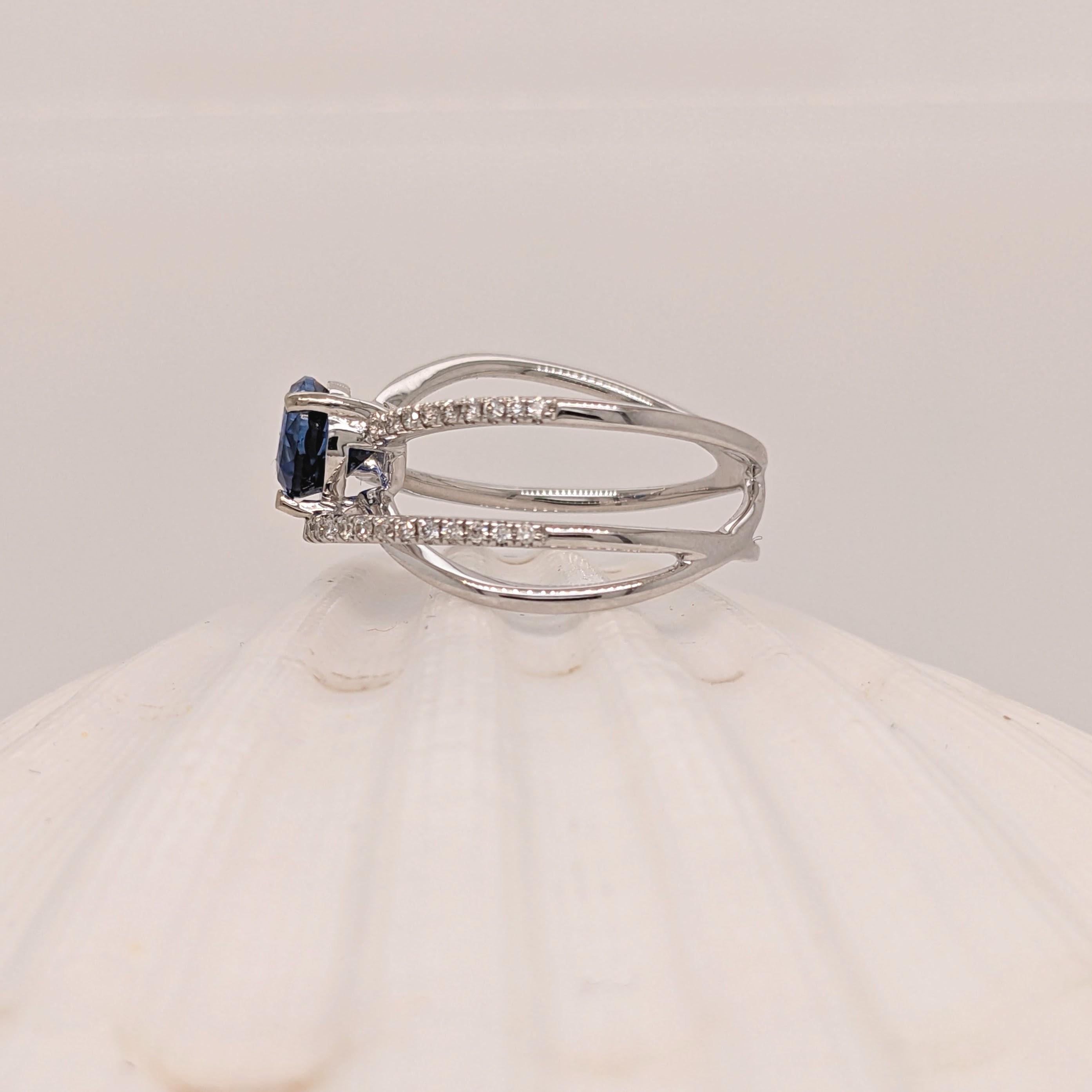 Women's or Men's Split Shank Sapphire Ring w Diamond Accents in Solid 14k White Gold  Pear 8x6mm