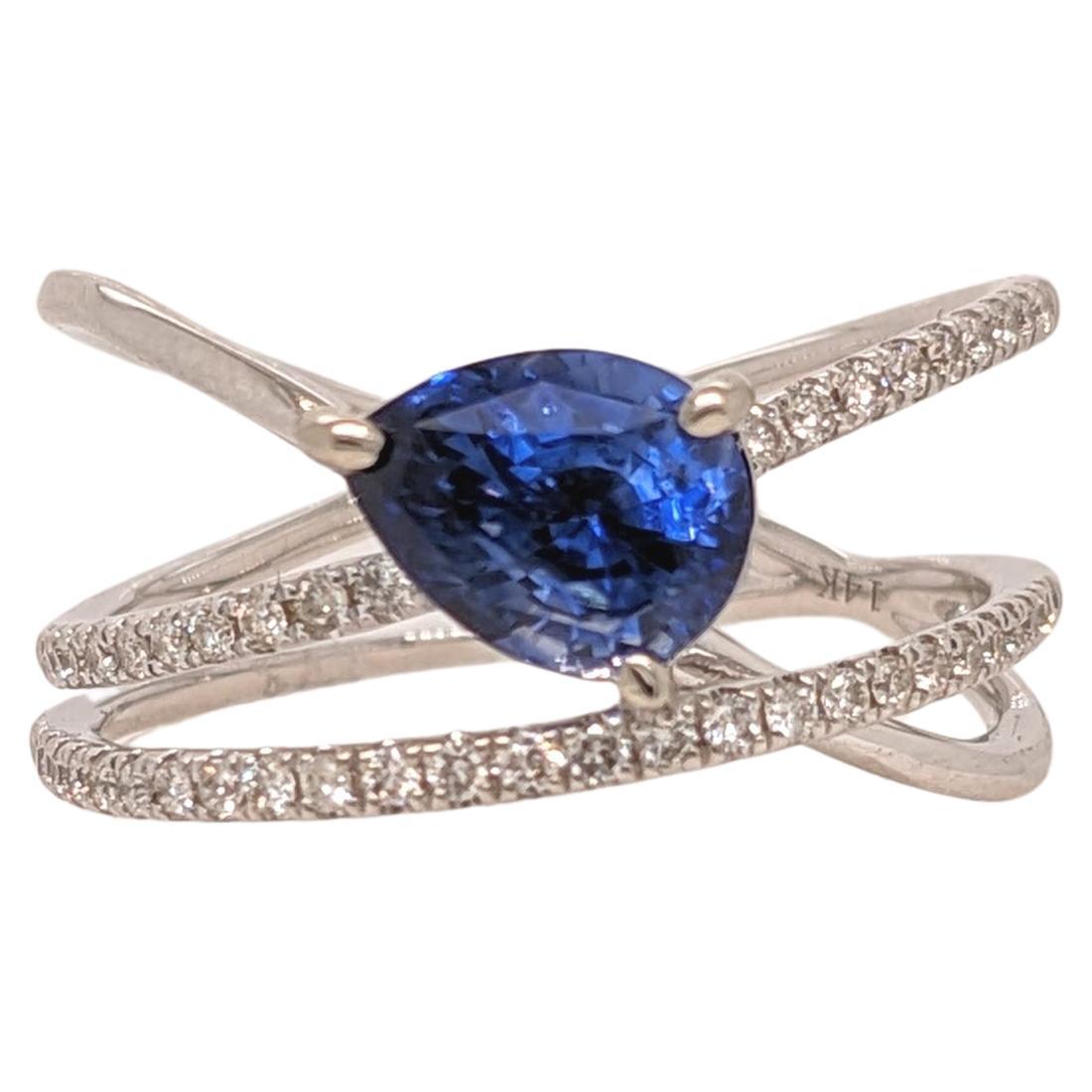 Split Shank Sapphire Ring w Diamond Accents in Solid 14k White Gold  Pear 8x6mm