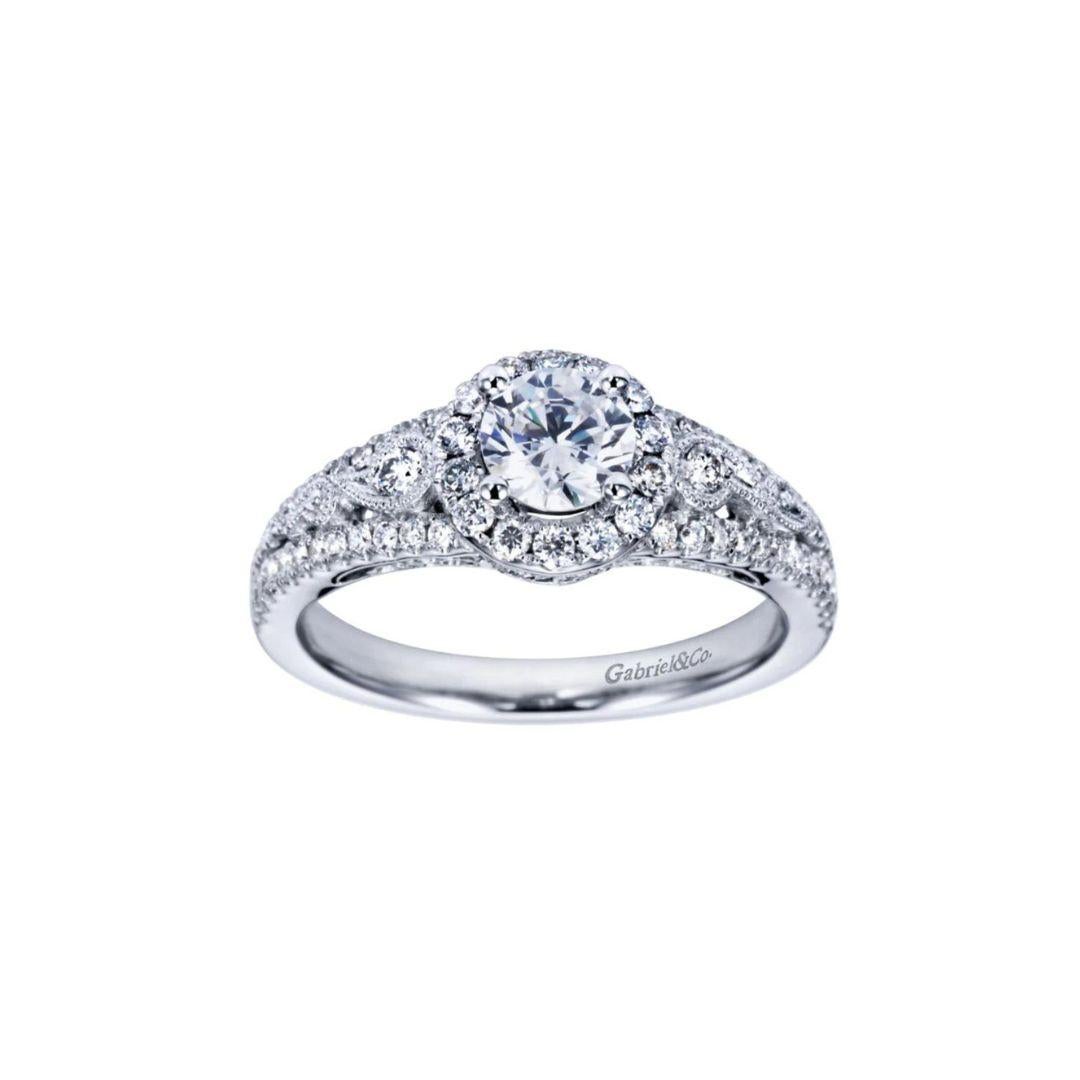 Split Shank White Gold Diamond Engagement Ring In New Condition For Sale In Stamford, CT