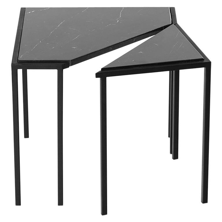 Split Side Table, by Rain, Contemporary Side Table, Stainless Steel and Marble