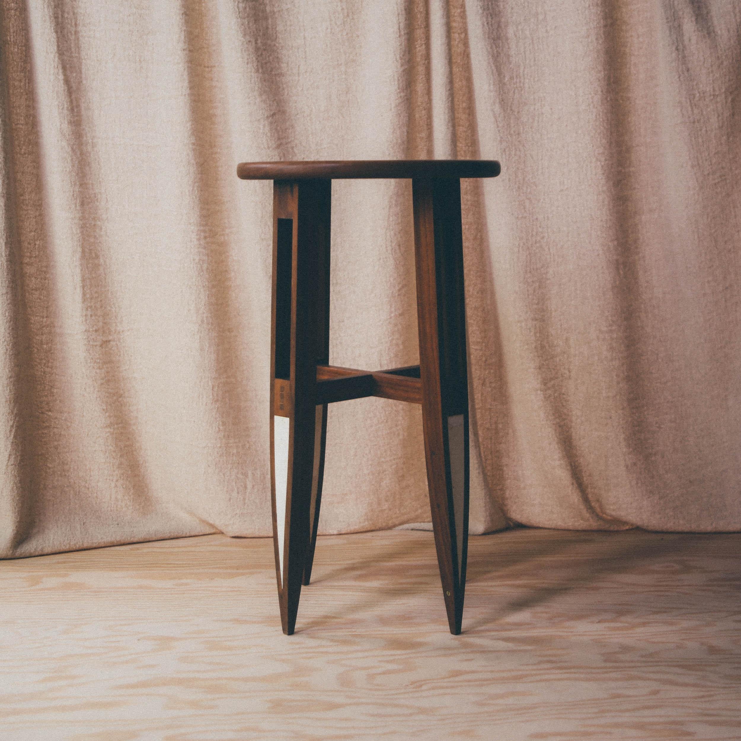 Split Stool by Temper Studio
Dimensions: D 36 x W 36 x H 65 cm.
Materials: Wood.

The Split Stool is a lightweight and sculptural piece designed to use as little material as possible. We played with splitting and bending the wood, using traditional