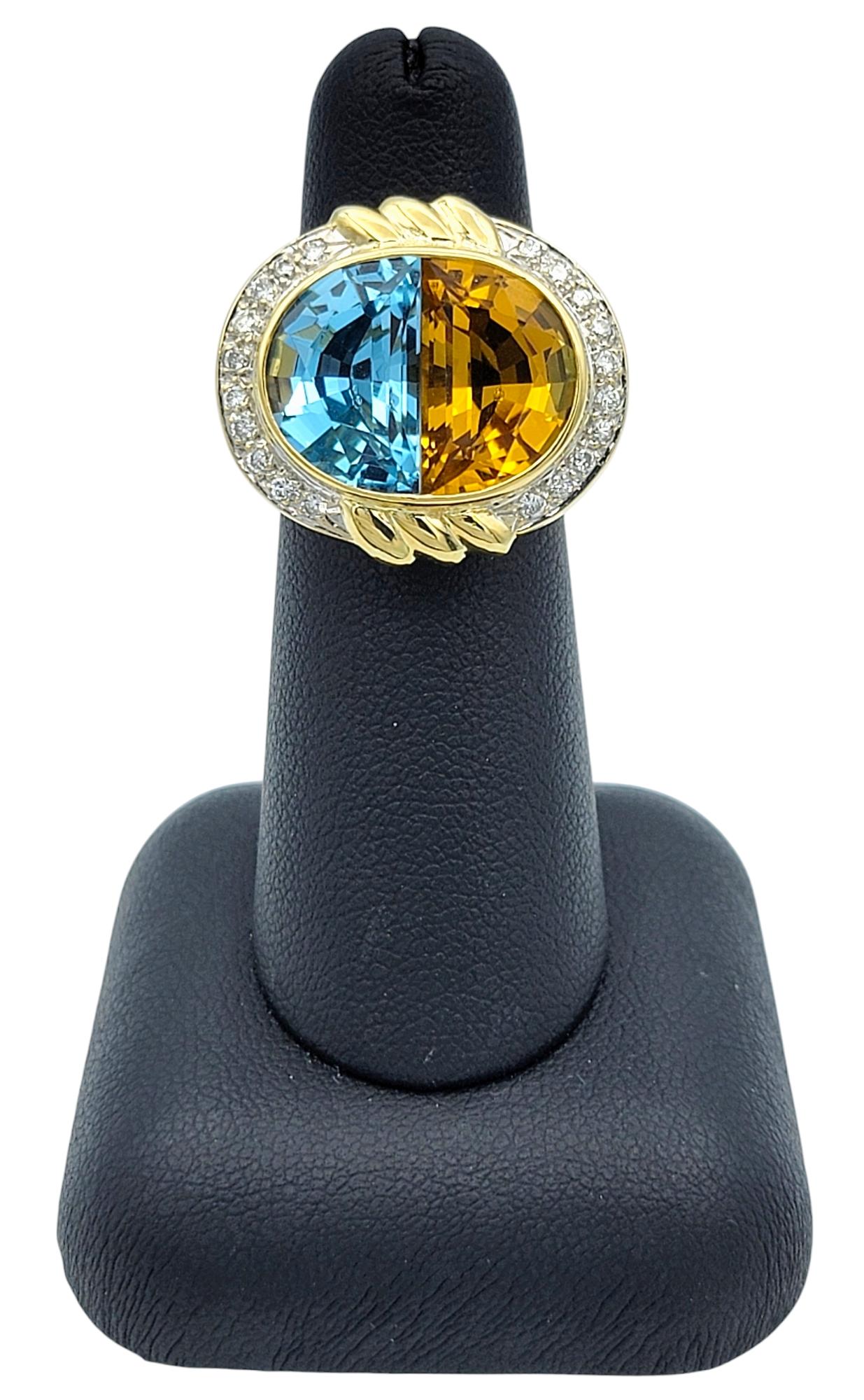 Split Topaz and Citrine Cocktail Ring with Diamonds in 18 Karat Yellow Gold For Sale 5