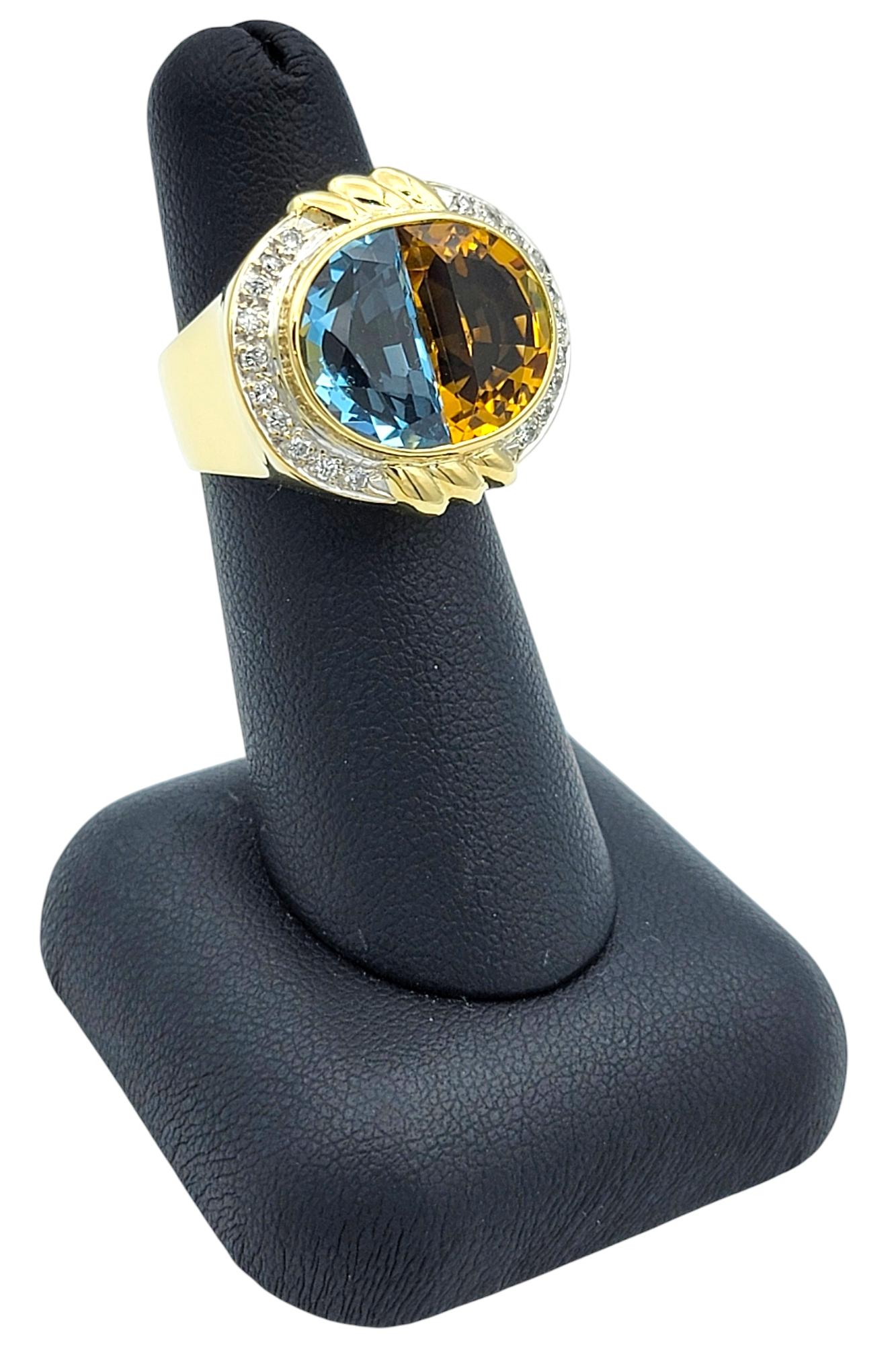 Split Topaz and Citrine Cocktail Ring with Diamonds in 18 Karat Yellow Gold For Sale 6