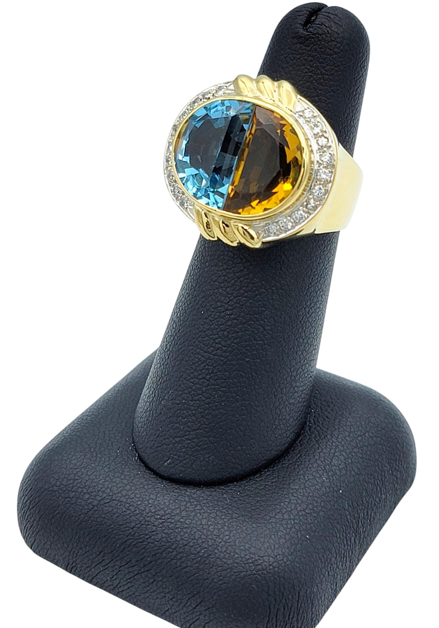 Split Topaz and Citrine Cocktail Ring with Diamonds in 18 Karat Yellow Gold For Sale 7