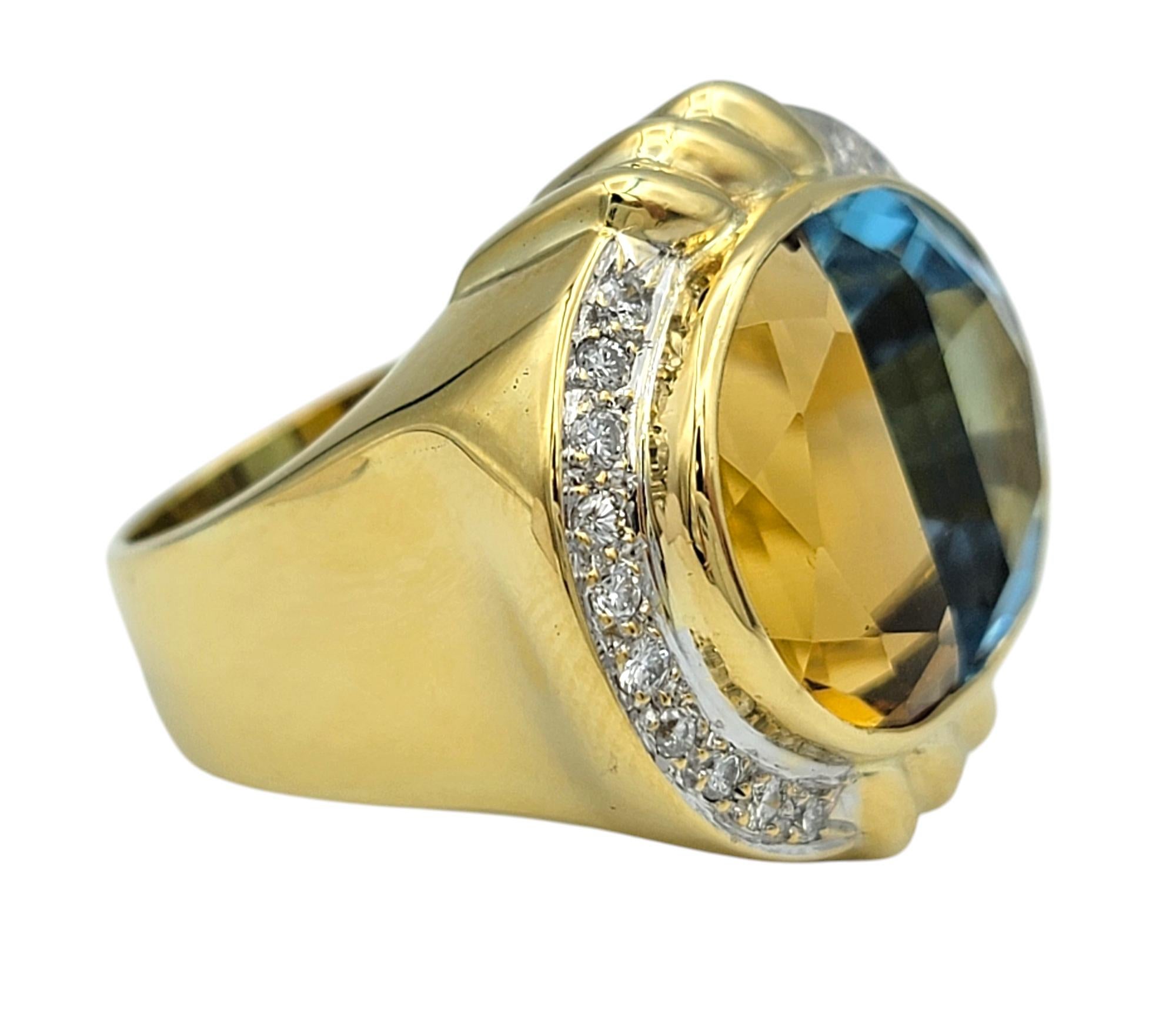 Half Moon Cut Split Topaz and Citrine Cocktail Ring with Diamonds in 18 Karat Yellow Gold For Sale