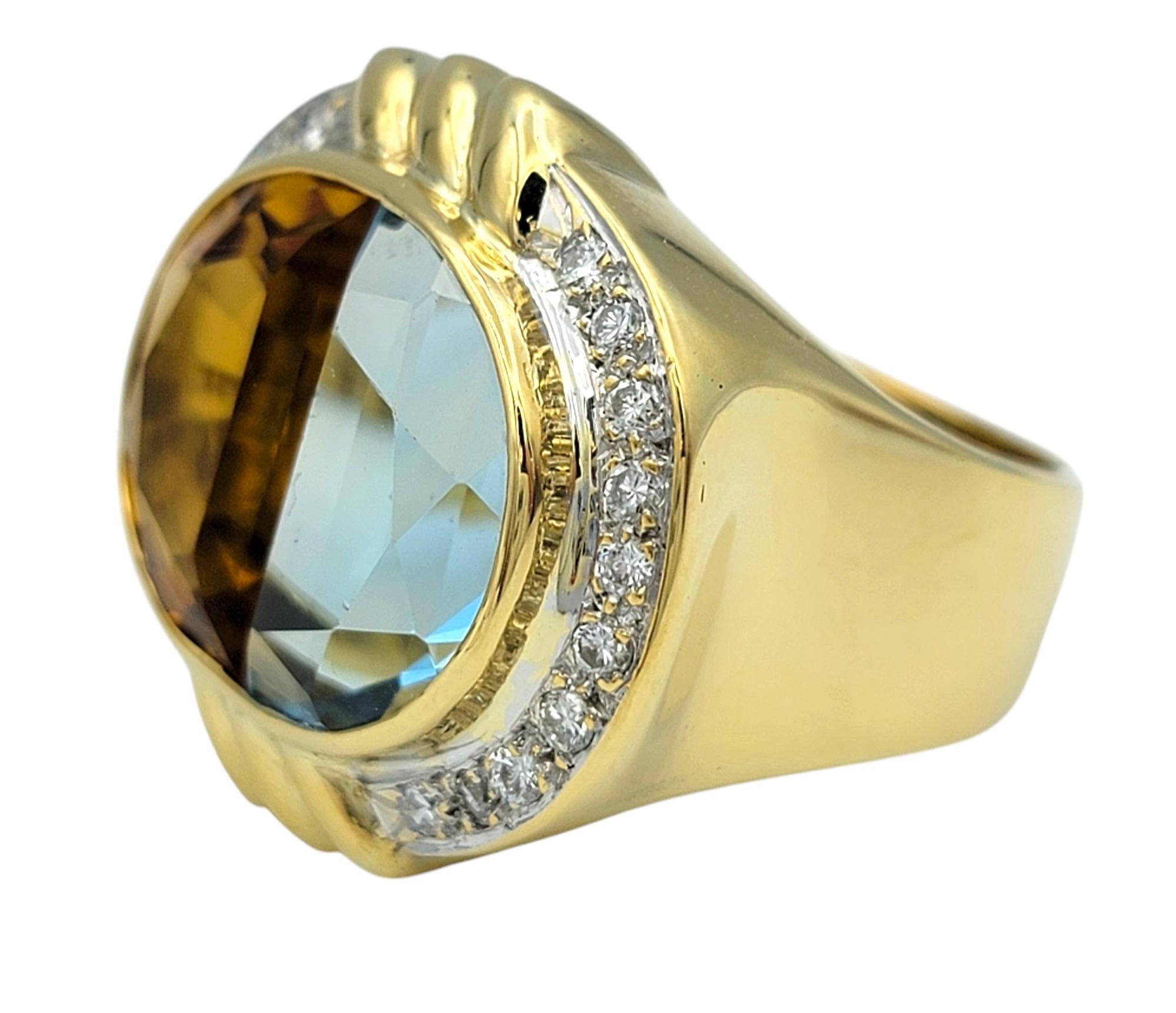 Split Topaz and Citrine Cocktail Ring with Diamonds in 18 Karat Yellow Gold In Good Condition For Sale In Scottsdale, AZ