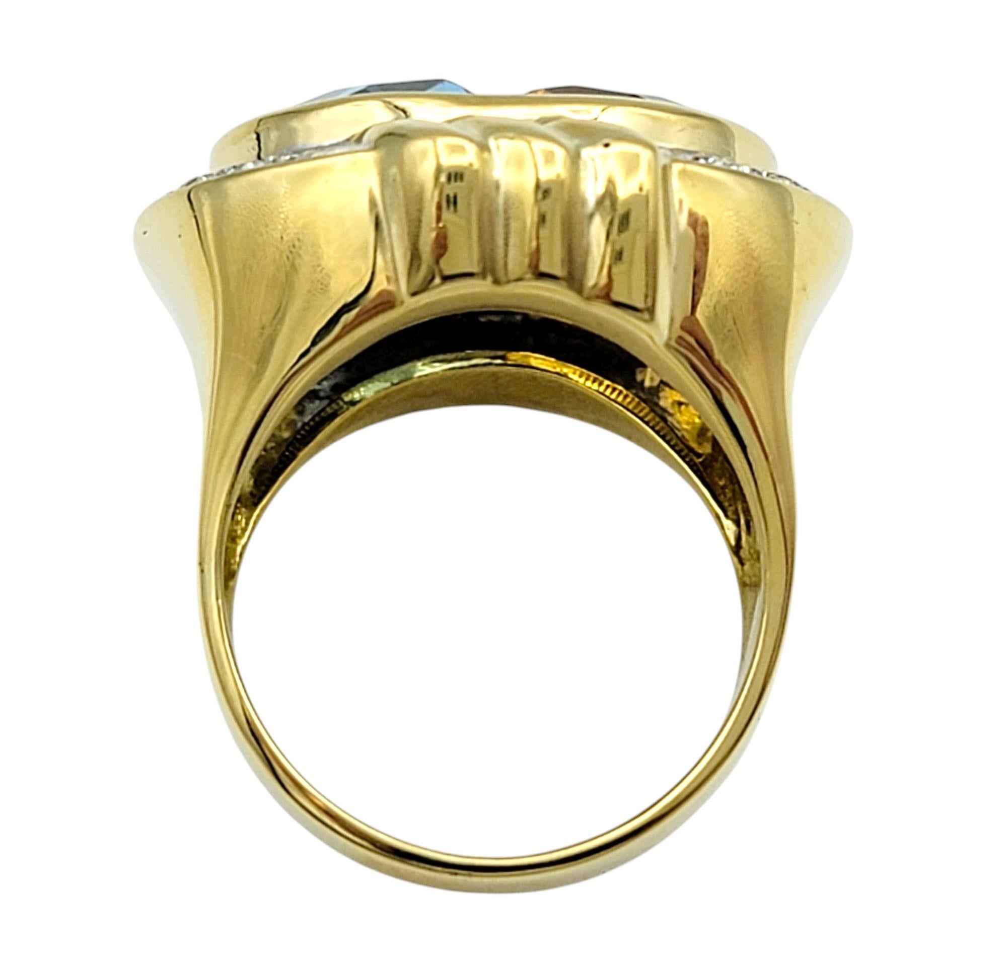 Women's Split Topaz and Citrine Cocktail Ring with Diamonds in 18 Karat Yellow Gold For Sale