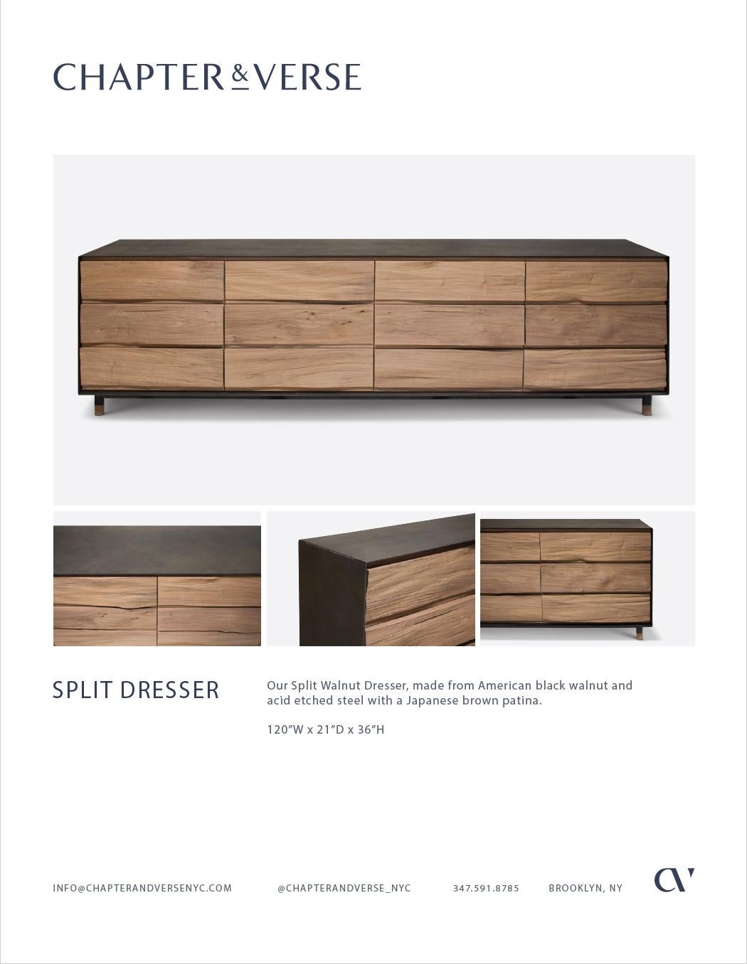 Split Walnut Dresser with Brown Patinated Steel by Chapter & Verse For Sale 2