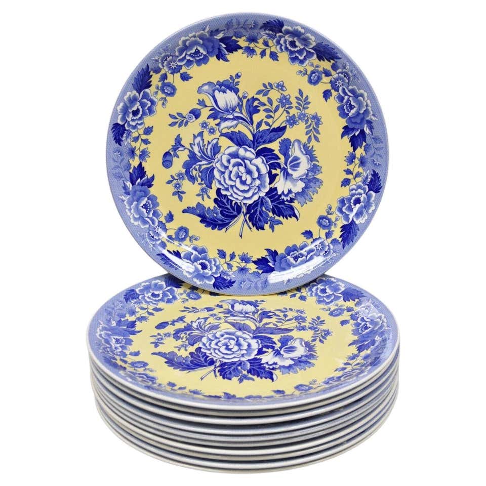Spode Pottery Neo-Classical Greek Pattern Blue Set of Dinner Plates-33 ...