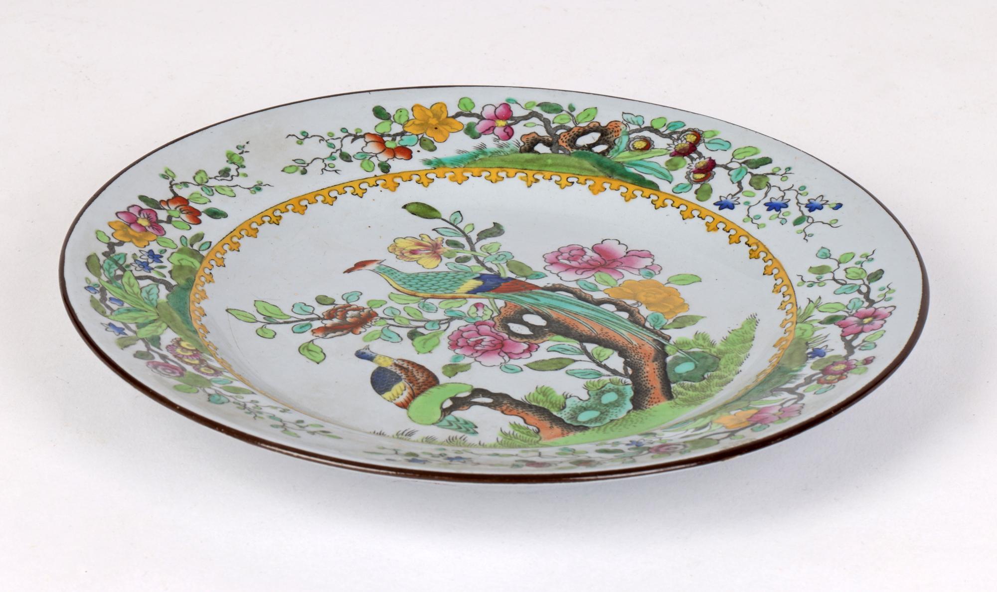Chinoiserie Spode Antique Printed and Over-Painted Cabinet Plate Dated 1914 For Sale