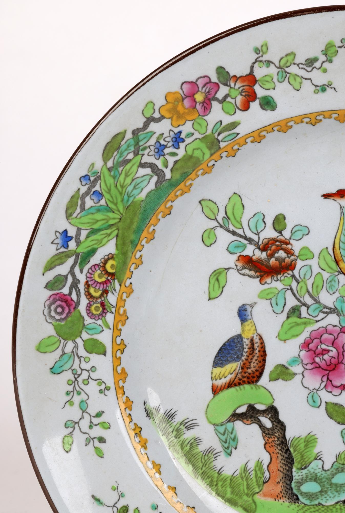 Glazed Spode Antique Printed and Over-Painted Cabinet Plate Dated 1914 For Sale