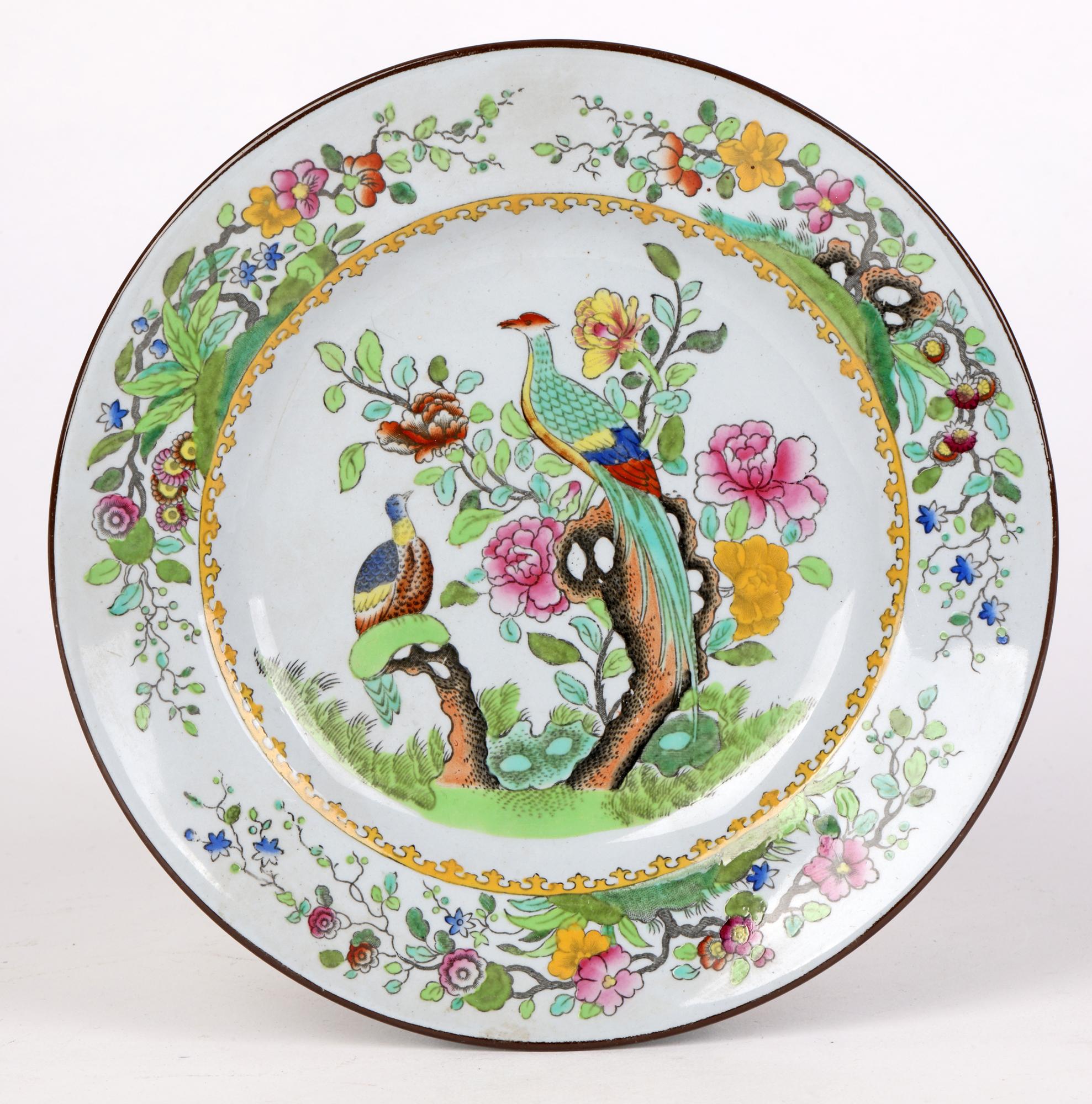 Porcelaine Assiette de cabinet Spode ancienne imprimée et peinte sur-mesure datée de 1914 en vente