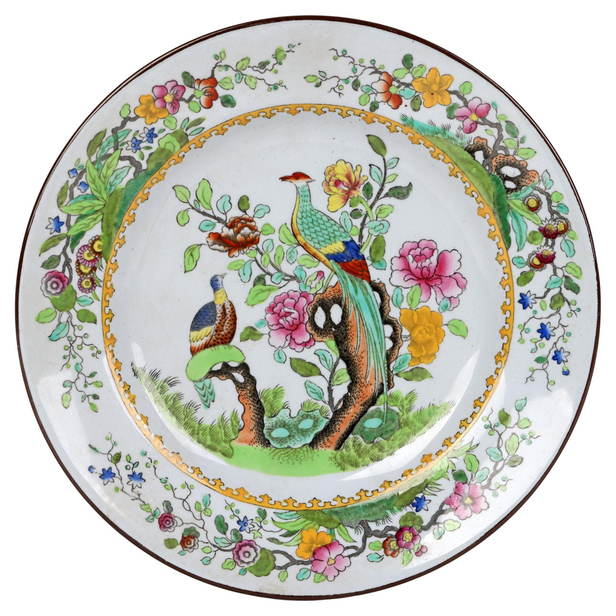Spode Antique Printed and Over-Painted Cabinet Plate Dated 1914 For Sale