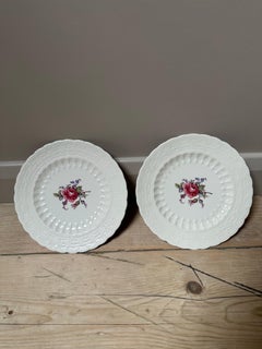 Spode "Billingsley Rose" 2 Side plates, Pink rose, Embossed Scalloped, c.1920