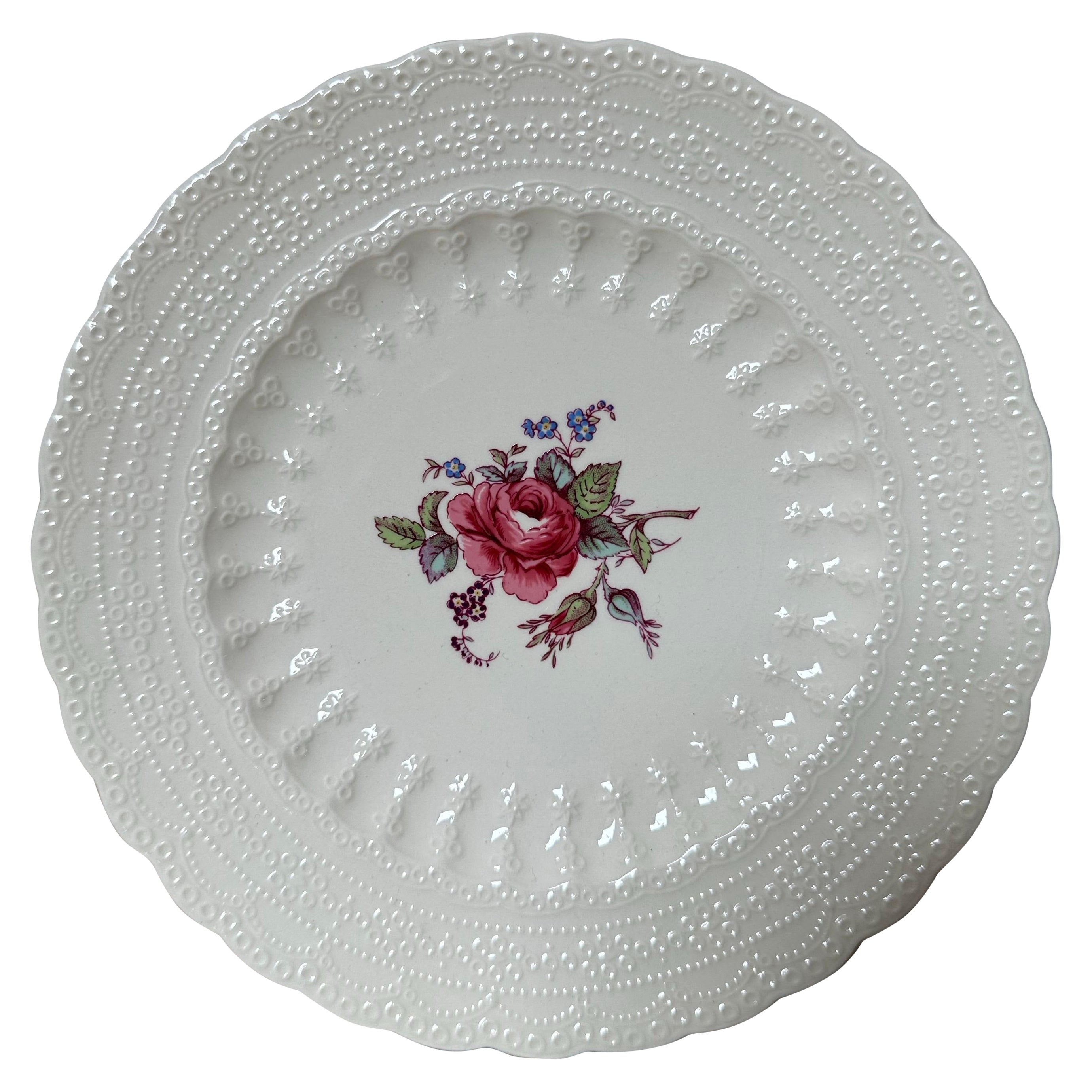 Spode "Billingsley Rose" 2 Side plates, Pink rose, Embossed Scalloped, c.1920 For Sale