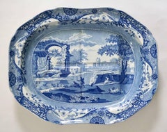 Spode Blue and White Italian Pattern Large Well-and-Tree Platter, circa 1820