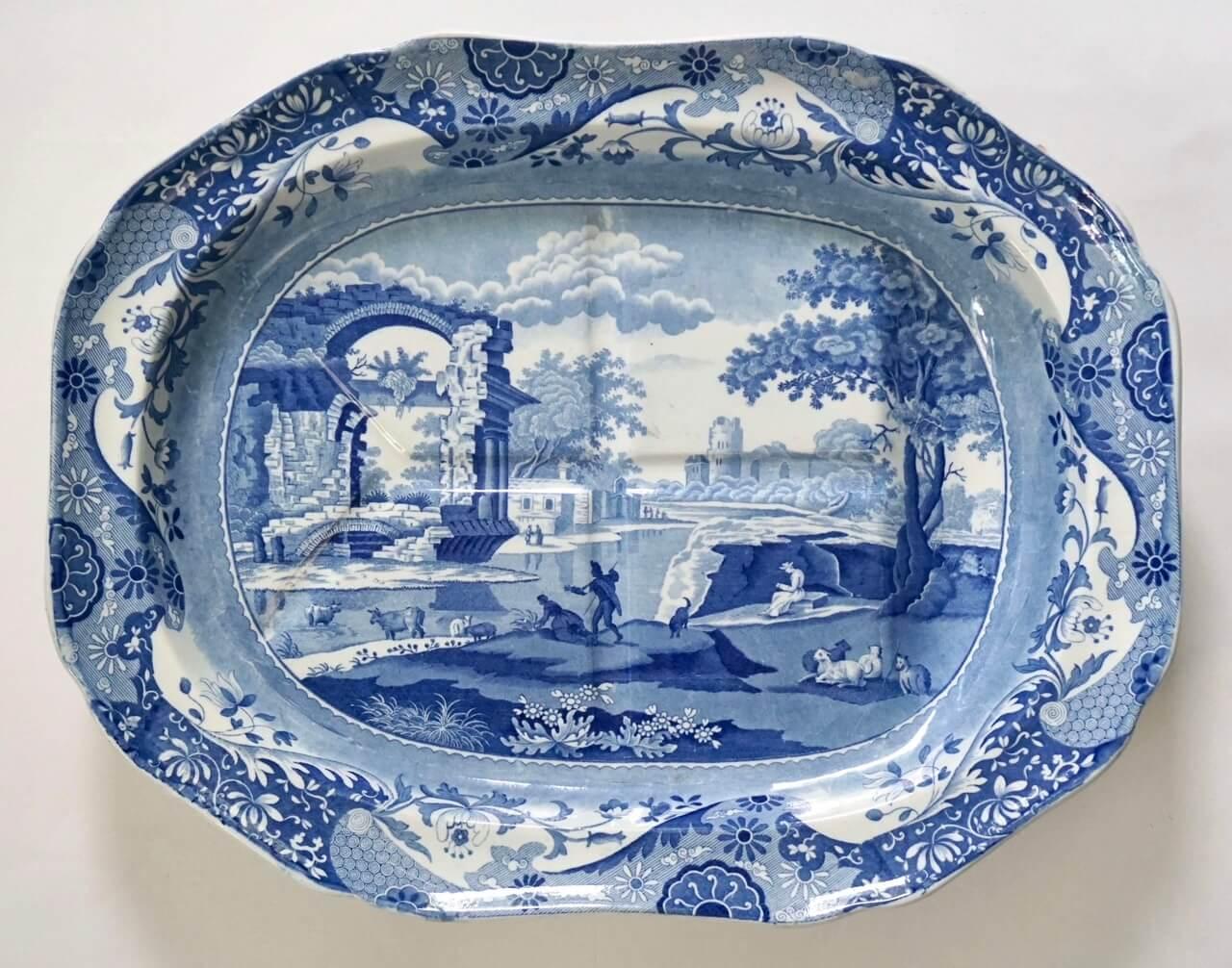 Spode Blaues und weißes italienisches Muster Große Brunnen- und Baumtafel, um 1820 im Angebot 2