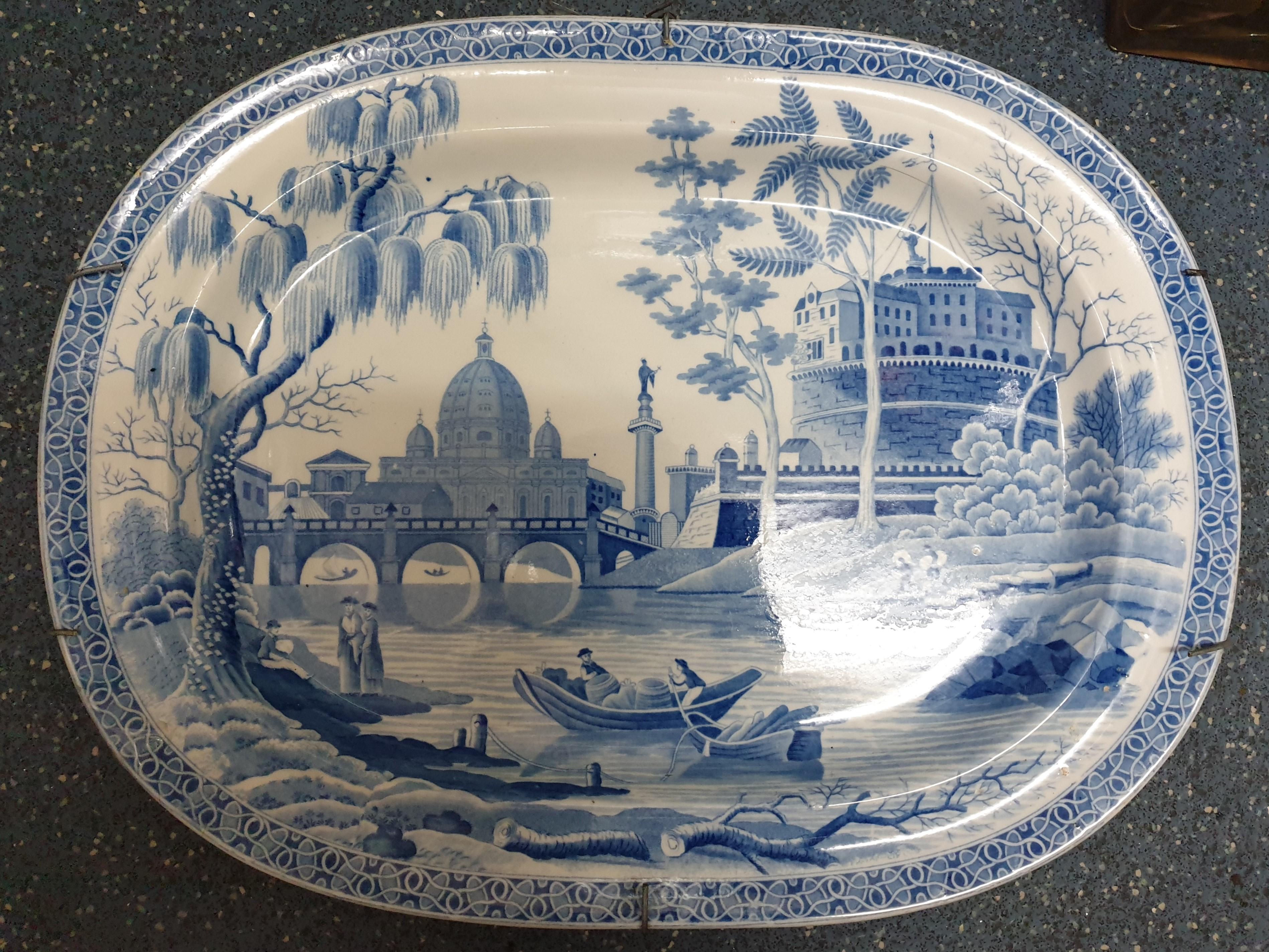 Spode Blue and White Rome Tiber Pattern Meat Platter For Sale 1