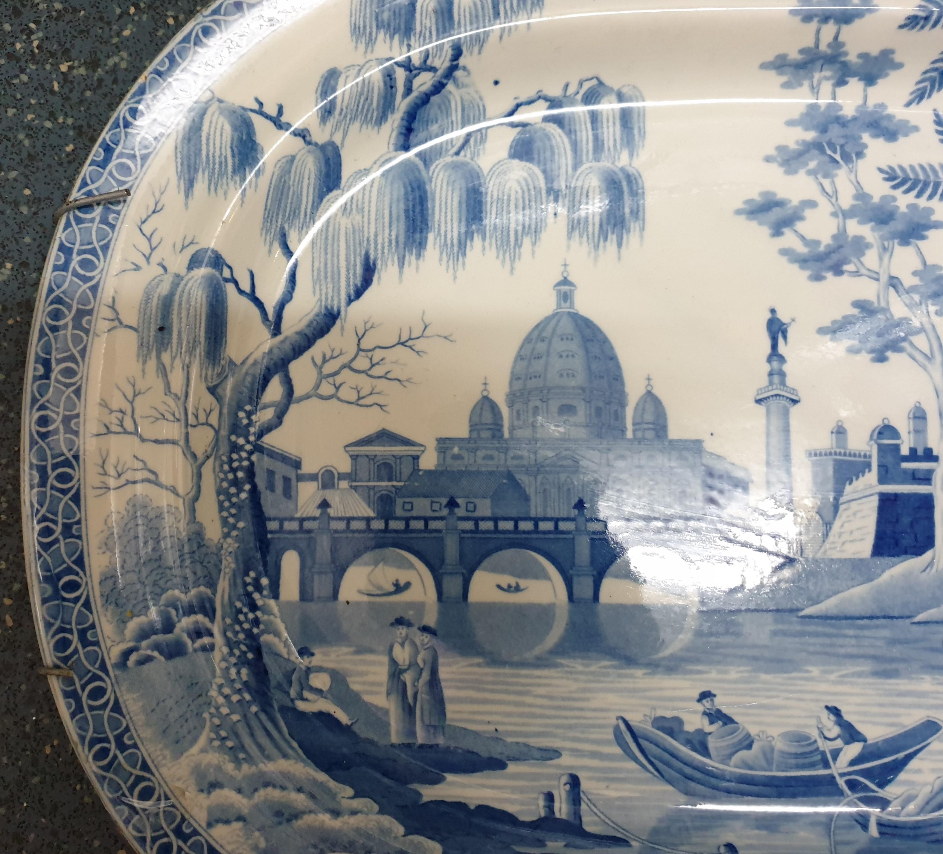 Spode Blue and White Rome Tiber Pattern Meat Platter For Sale 2