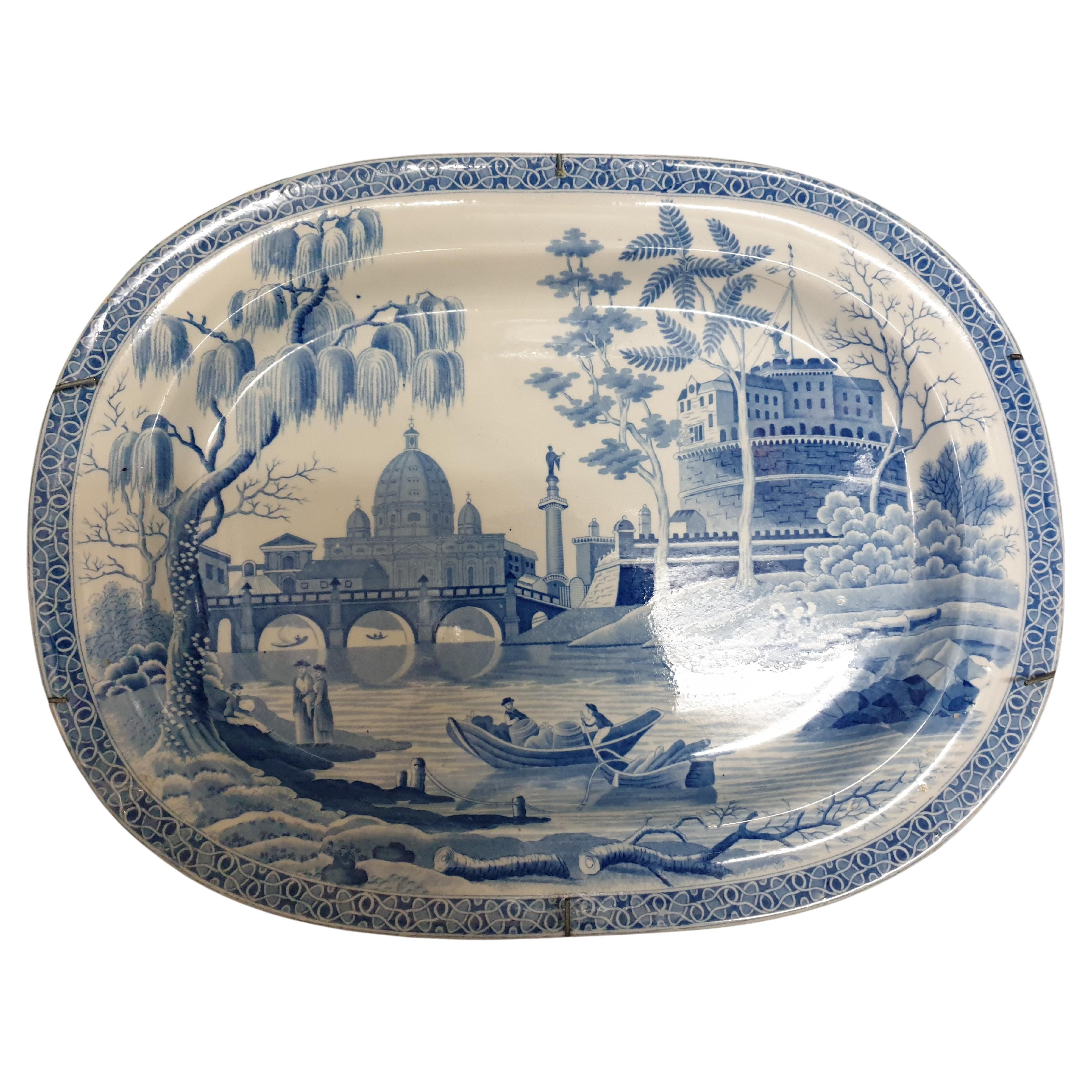 Spode Blue and White Rome Tiber Pattern Meat Platter For Sale