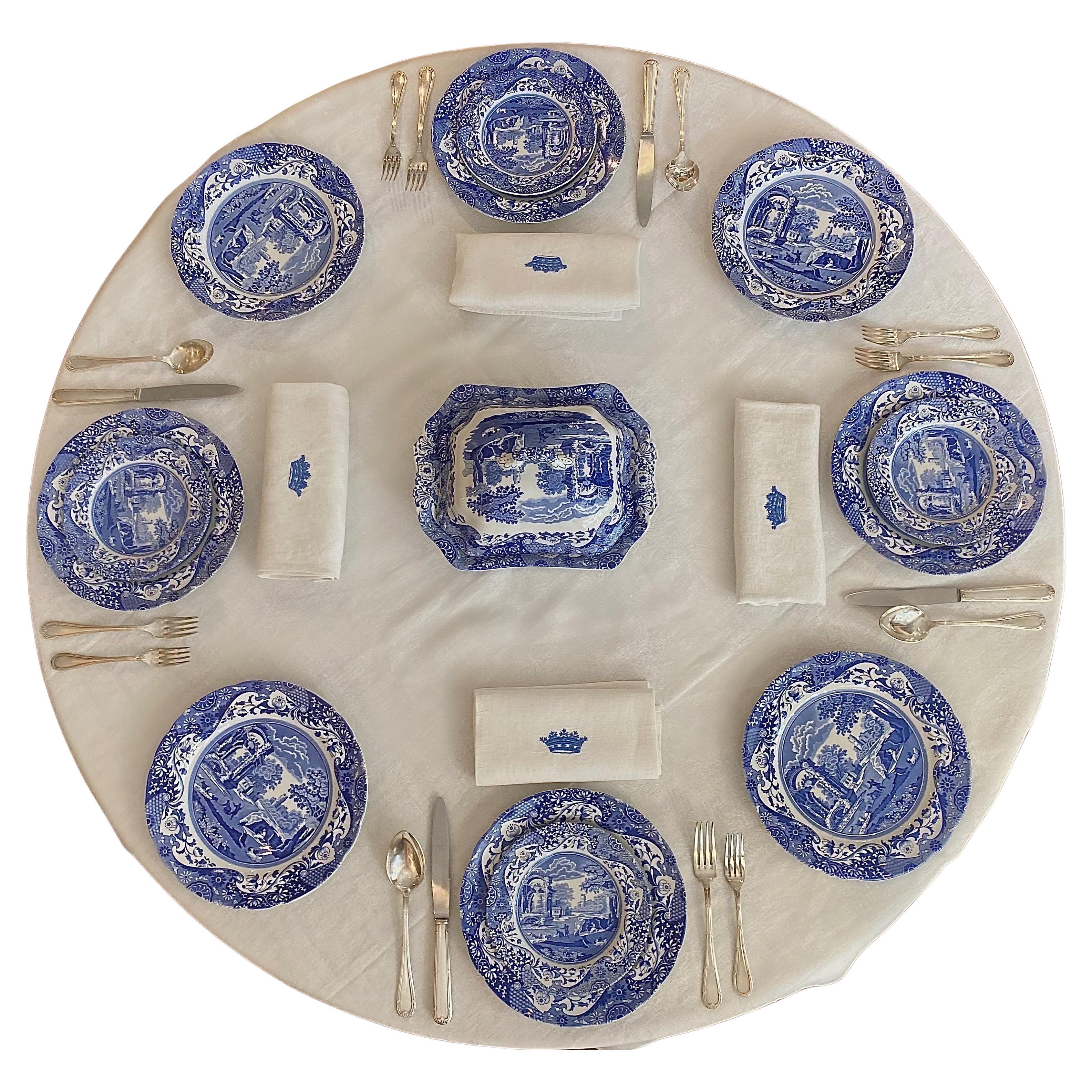 English Spode Blue Italian 81 Piece Dinner Set For Sale