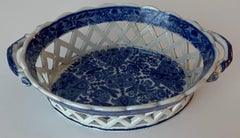 Spode Blue & White Flower Cross Chestnut Basket