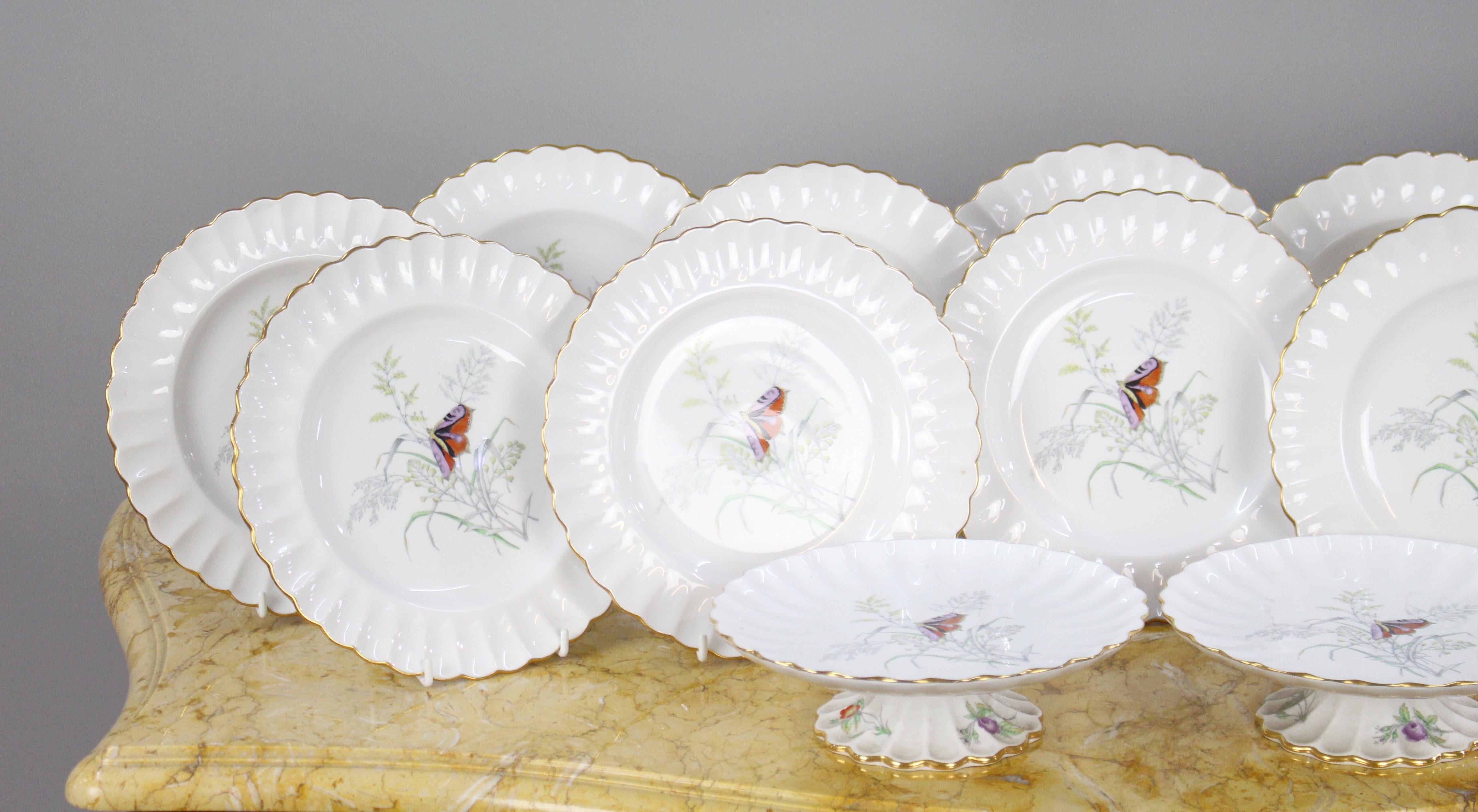 British Spode 'Butterfly' Pattern Dessert Service, 14 Pieces, Dated 1954 For Sale