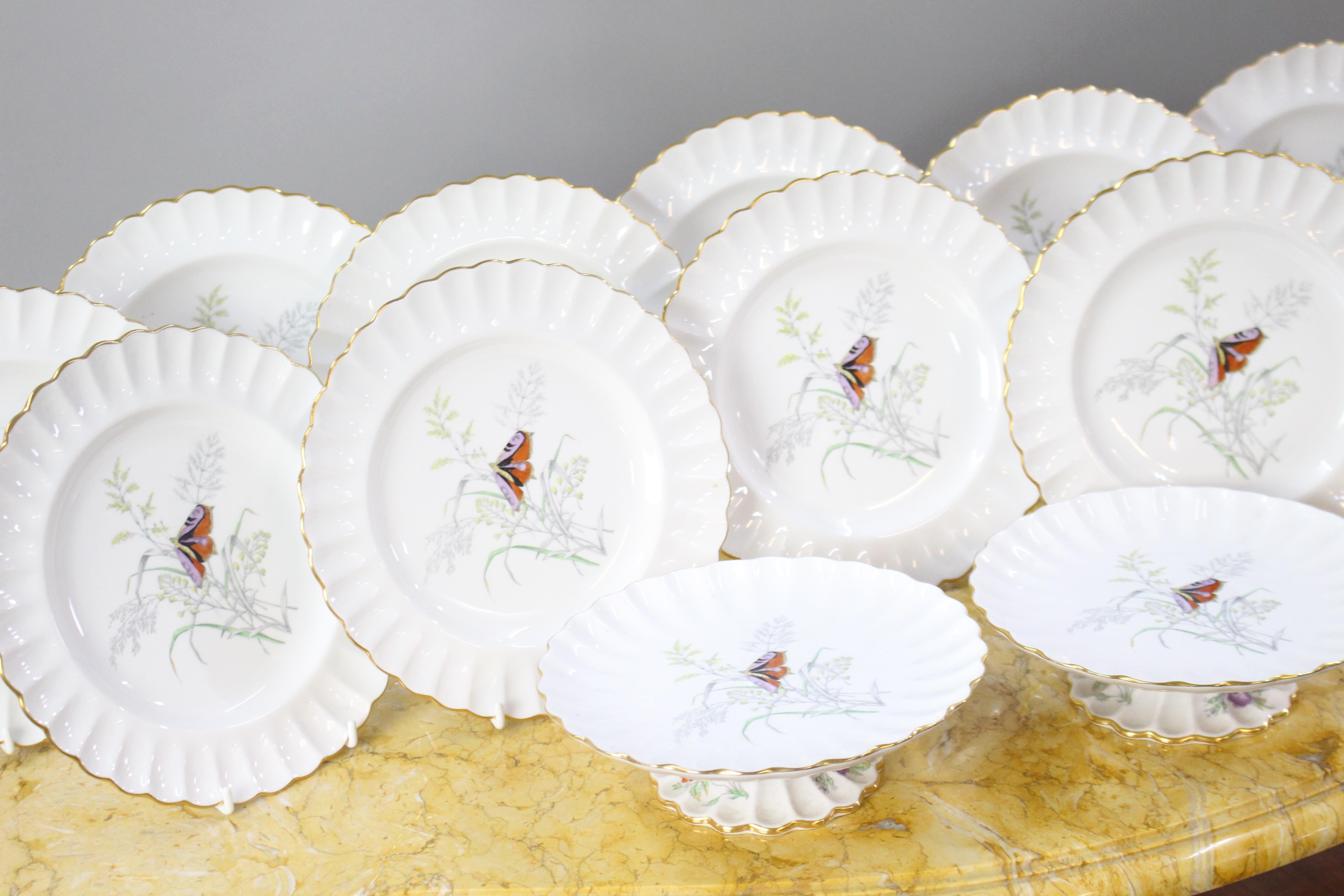 Spode 'Butterfly' Pattern Dessert Service, 14 Pieces, Dated 1954 In Good Condition For Sale In Worcester, GB