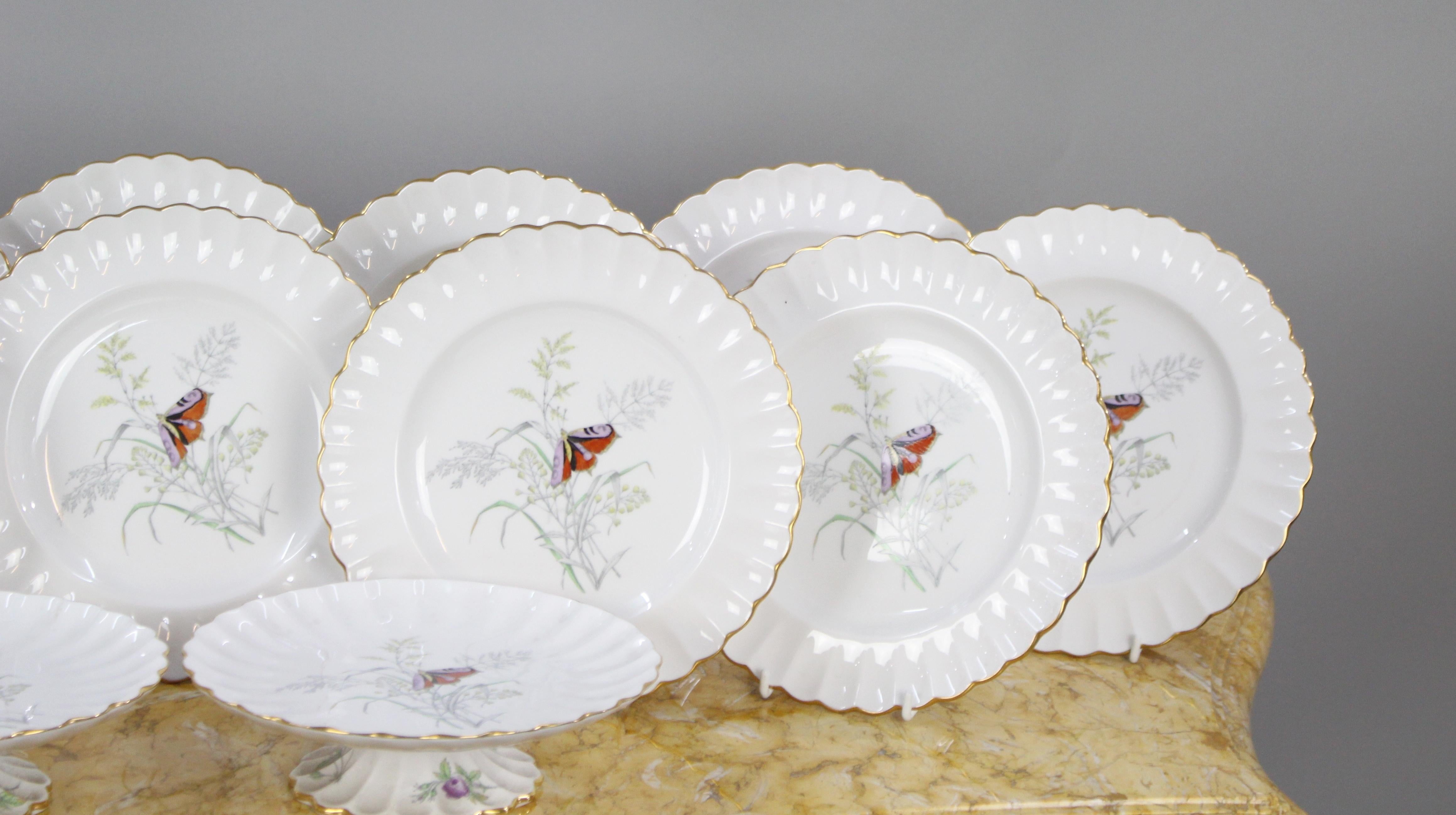 Porcelain Spode 'Butterfly' Pattern Dessert Service, 14 Pieces, Dated 1954 For Sale