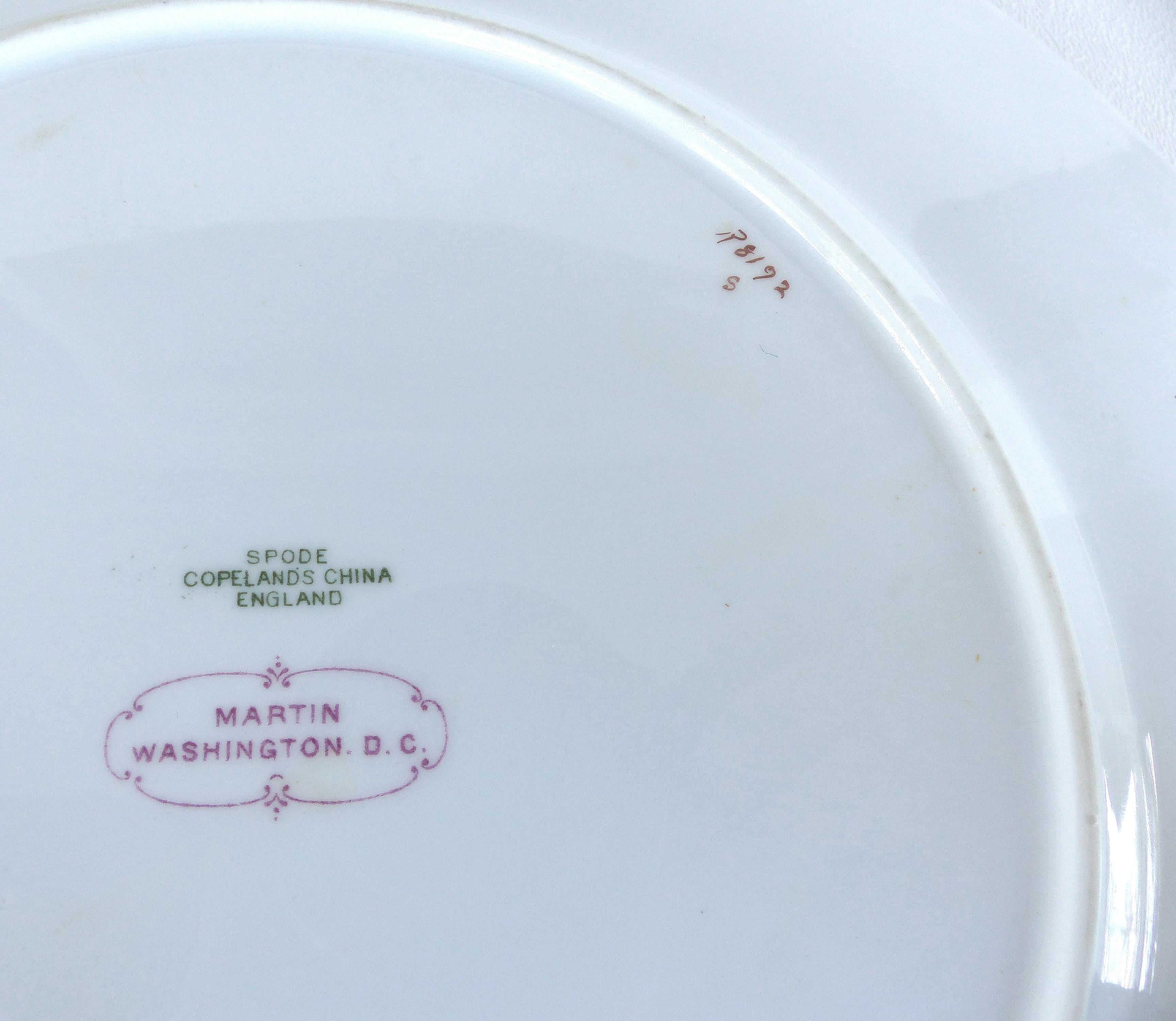 English Spode Copeland China Dinner Plates Retailed at Martin, Washington, DC  Set of 12