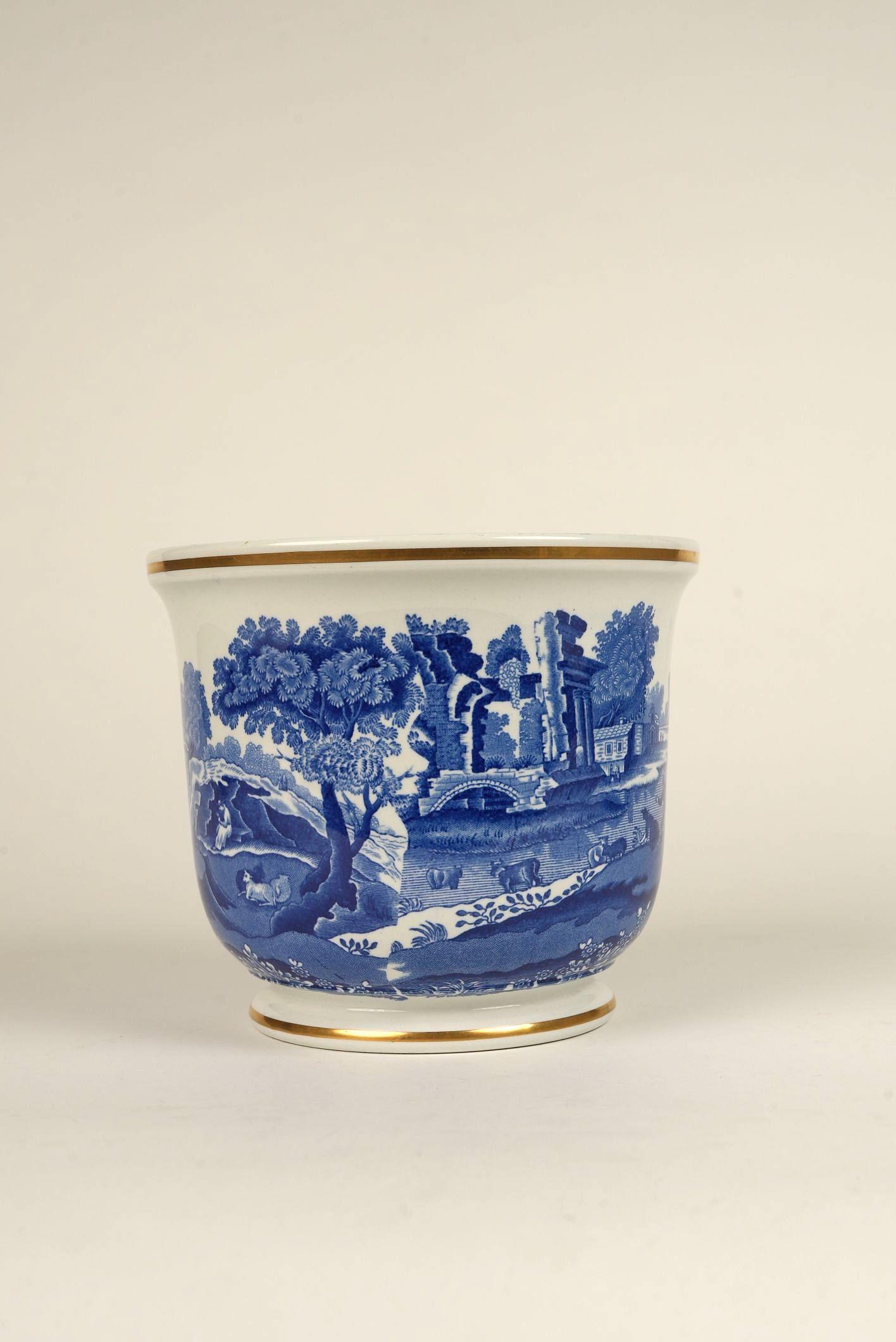 Inglese Copeland Spode Jardiniere Transferware blu e bianco con doratura in vendita