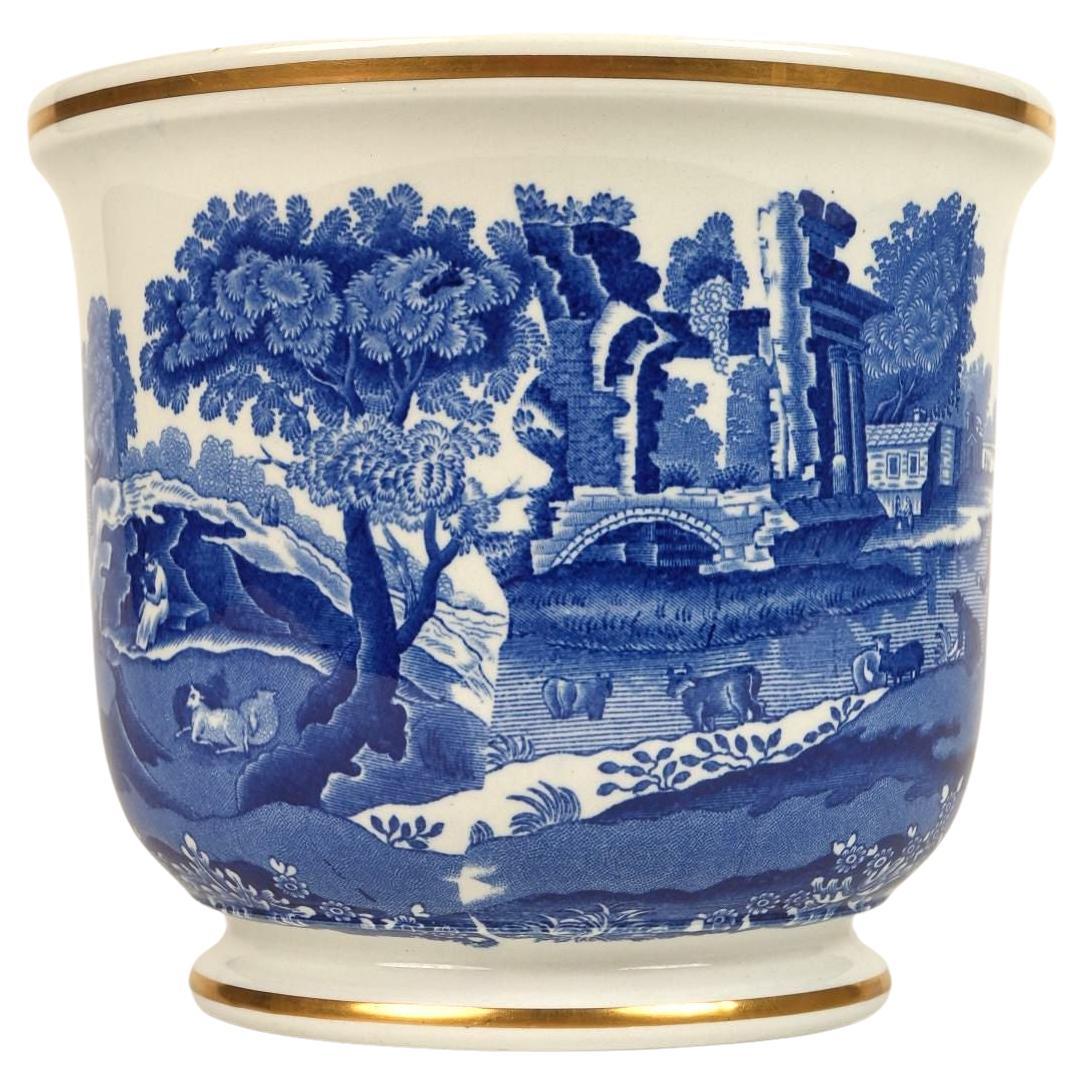 Spode Copeland Jardiniere Blue and White Transferware with Gilt