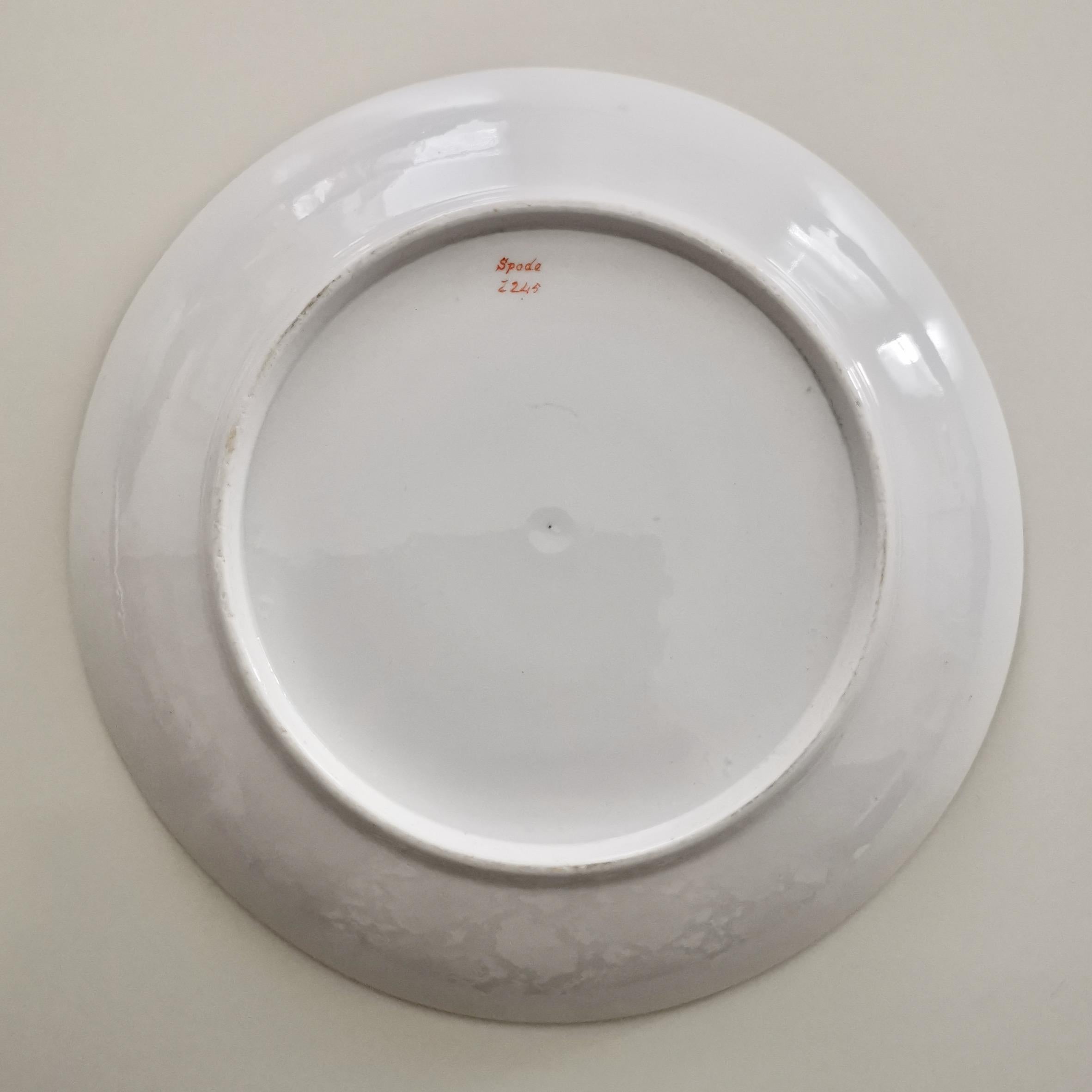 Spode Deep Porcelain Plate, Periwinkle Blue with Orange Flowers, ca 1815 1