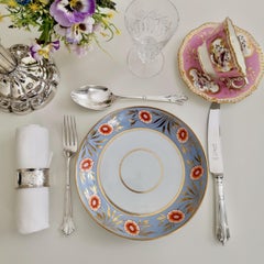 Spode Deep Porcelain Plate, Periwinkle Blue with Orange Flowers, ca 1815