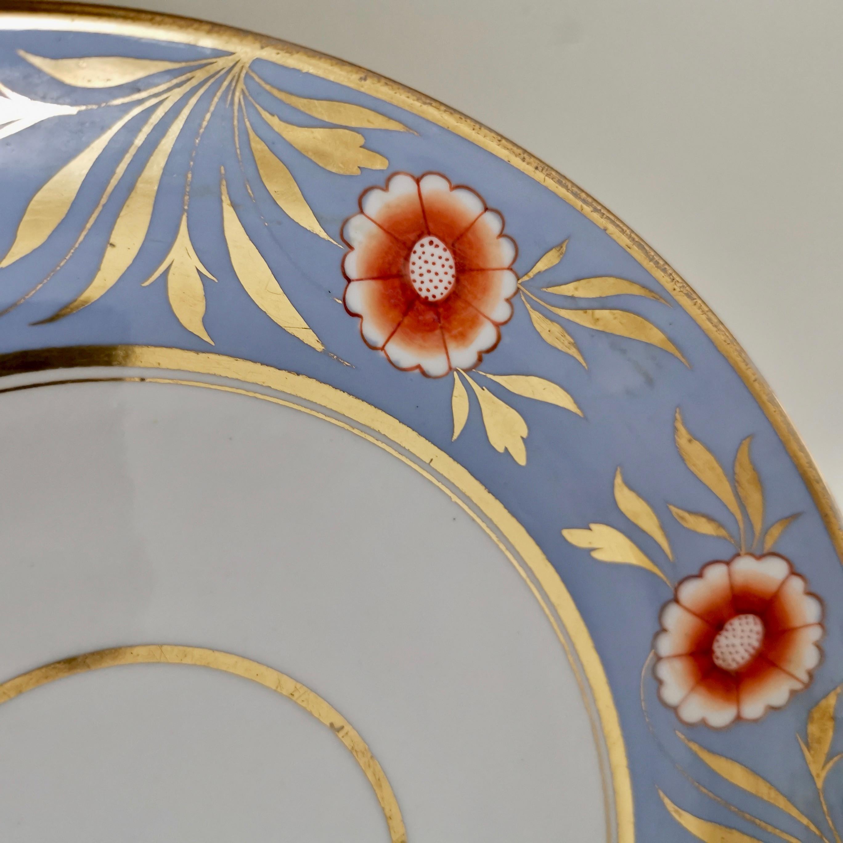 Regency Spode Deep Porcelain Plate, Periwinkle Blue with Orange Flowers, ca 1815