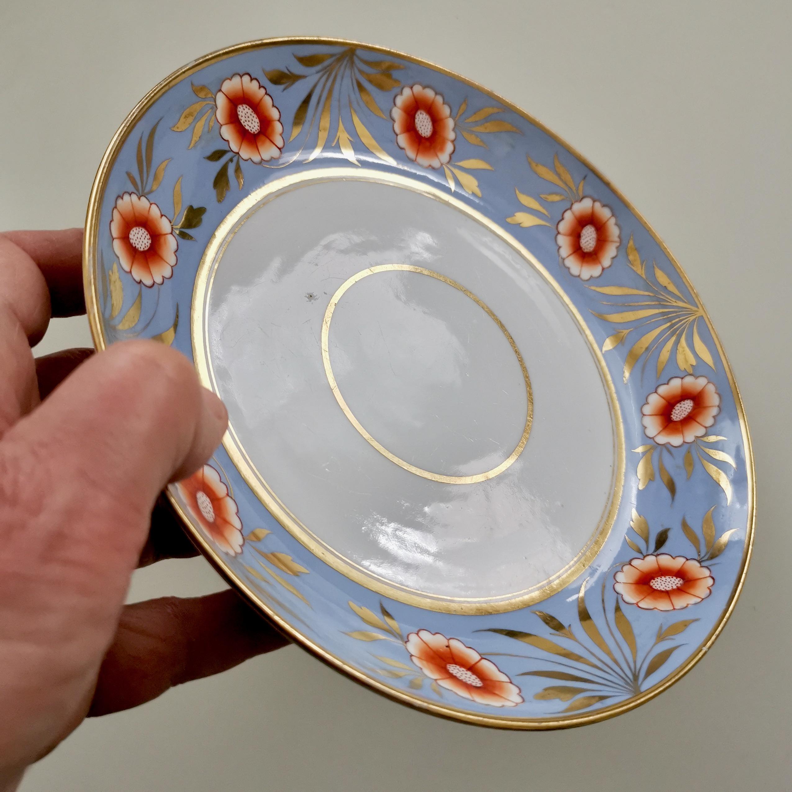 Spode Deep Porcelain Plate, Periwinkle Blue with Orange Flowers, ca 1815 In Good Condition In London, GB