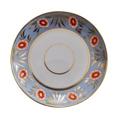 Spode Deep Porcelain Plate, Periwinkle Blue with Orange Flowers, ca 1815