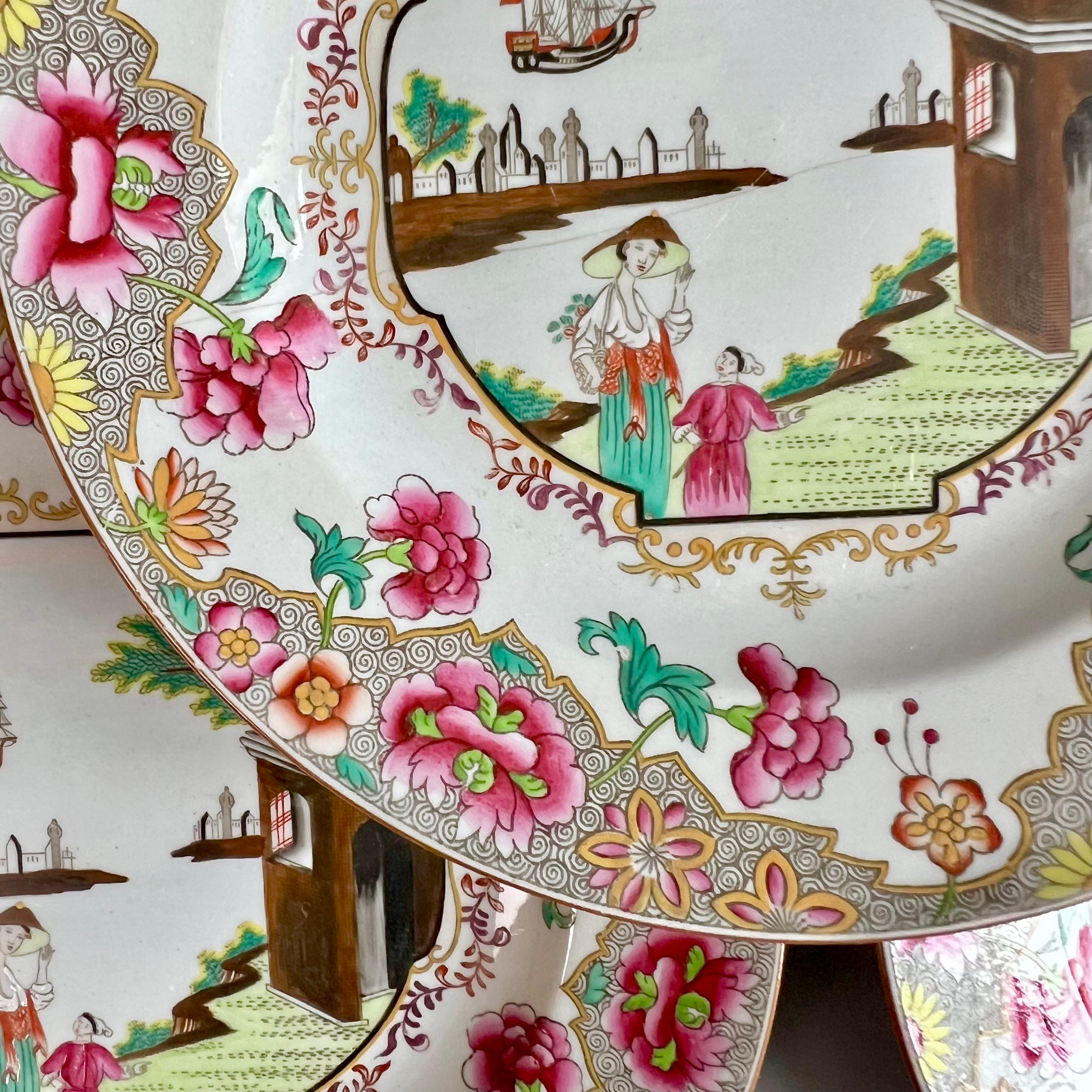 Hand-Painted Spode Dessert Service, Ship Pattern no. 3133 on Stone China, 1813-1822 For Sale