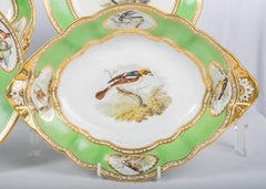 Spode Dishes with Hand-Painted Birds and Apple Green Borders