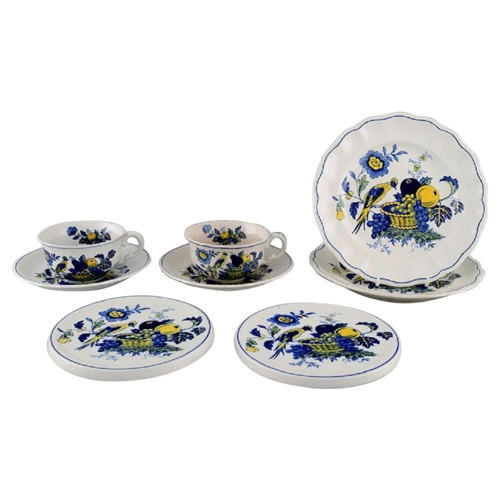 Spode, England, Blaues Vogelservice aus handbemaltem Porzellan
