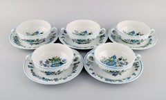 Spode, England, Five Mulberry Bouillon Cups with Saucers in Porcelain