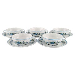 Vintage Spode, England, Five Mulberry Bouillon Cups with Saucers in Porcelain
