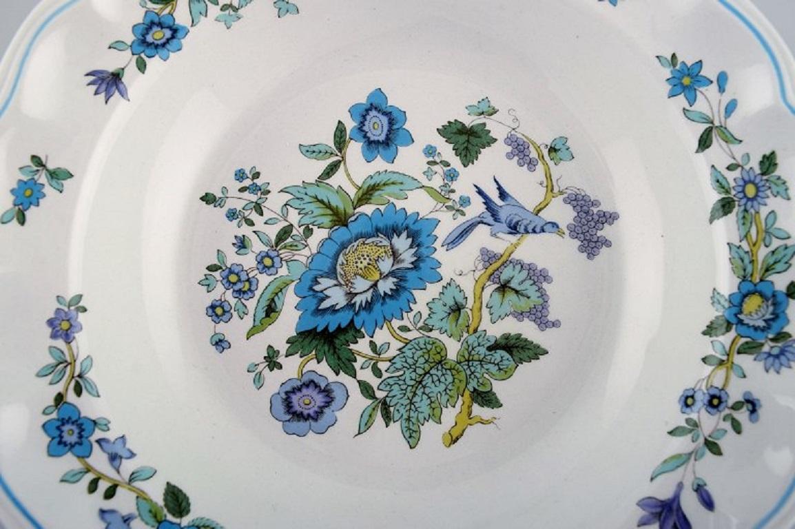 English Spode, England, Six Deep Plates in Porcelain with Floral and Bird Motifs