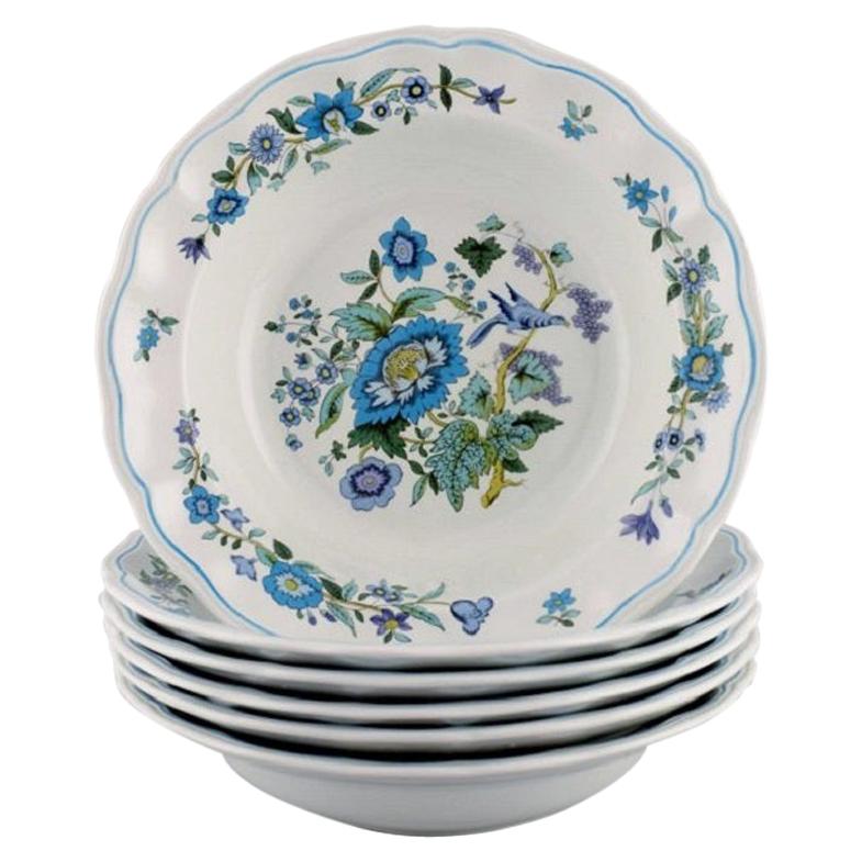 Spode, England, Six Deep Plates in Porcelain with Floral and Bird Motifs