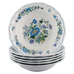 Spode, England, Six Deep Plates in Porcelain with Floral and Bird Motifs